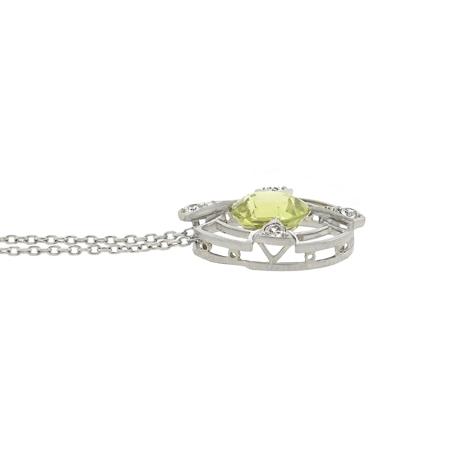 Edwardian Platinum/14kt Chrysoberyl + Diamond Pendant Necklace - Image 3