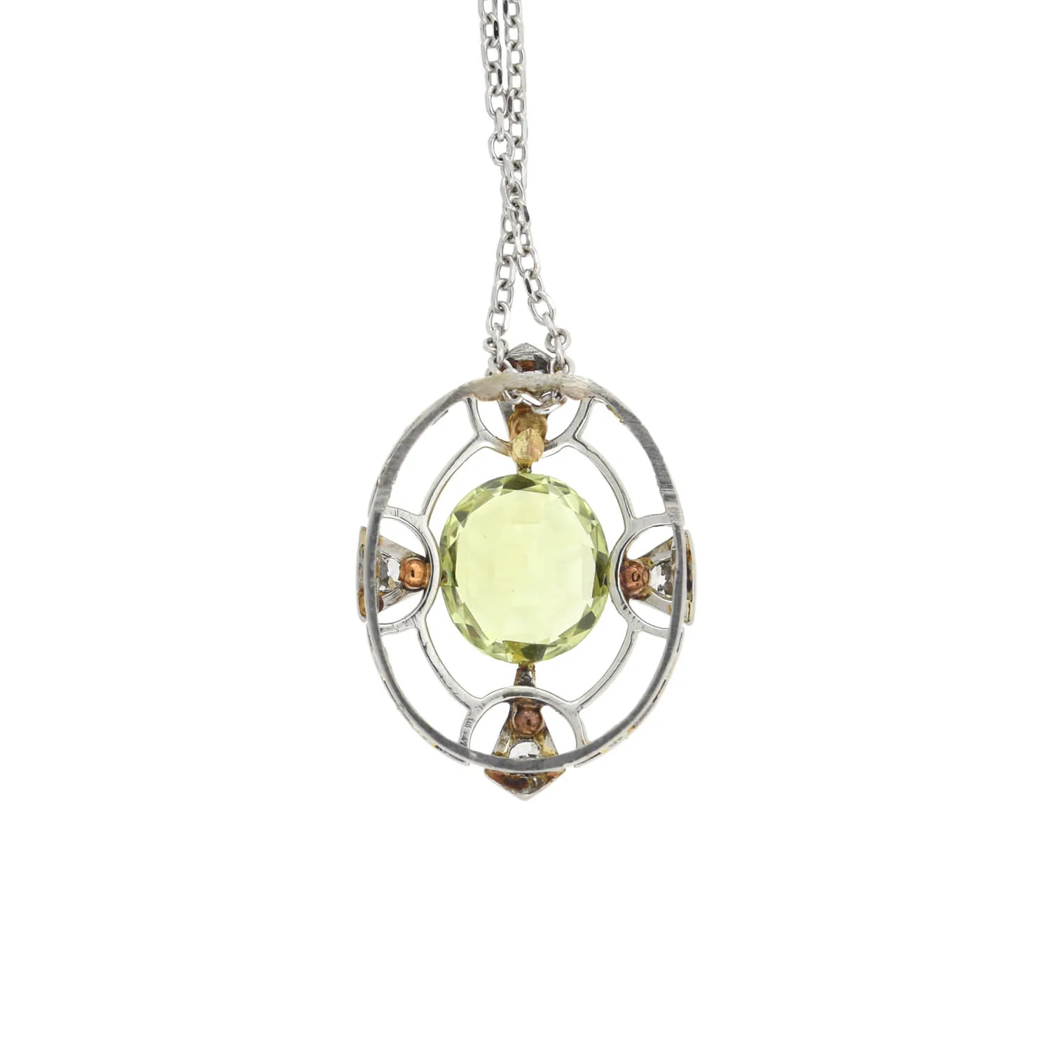 Edwardian Platinum/14kt Chrysoberyl + Diamond Pendant Necklace - Image 4