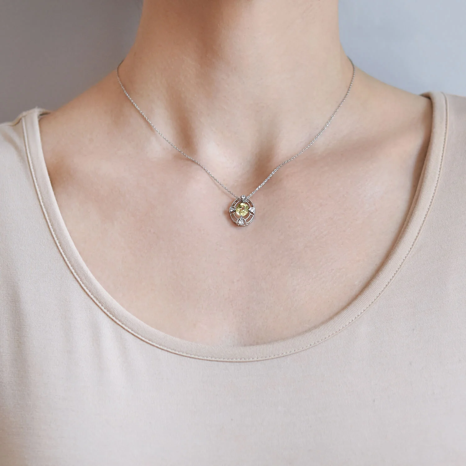 Edwardian Platinum/14kt Chrysoberyl + Diamond Pendant Necklace - Image 6