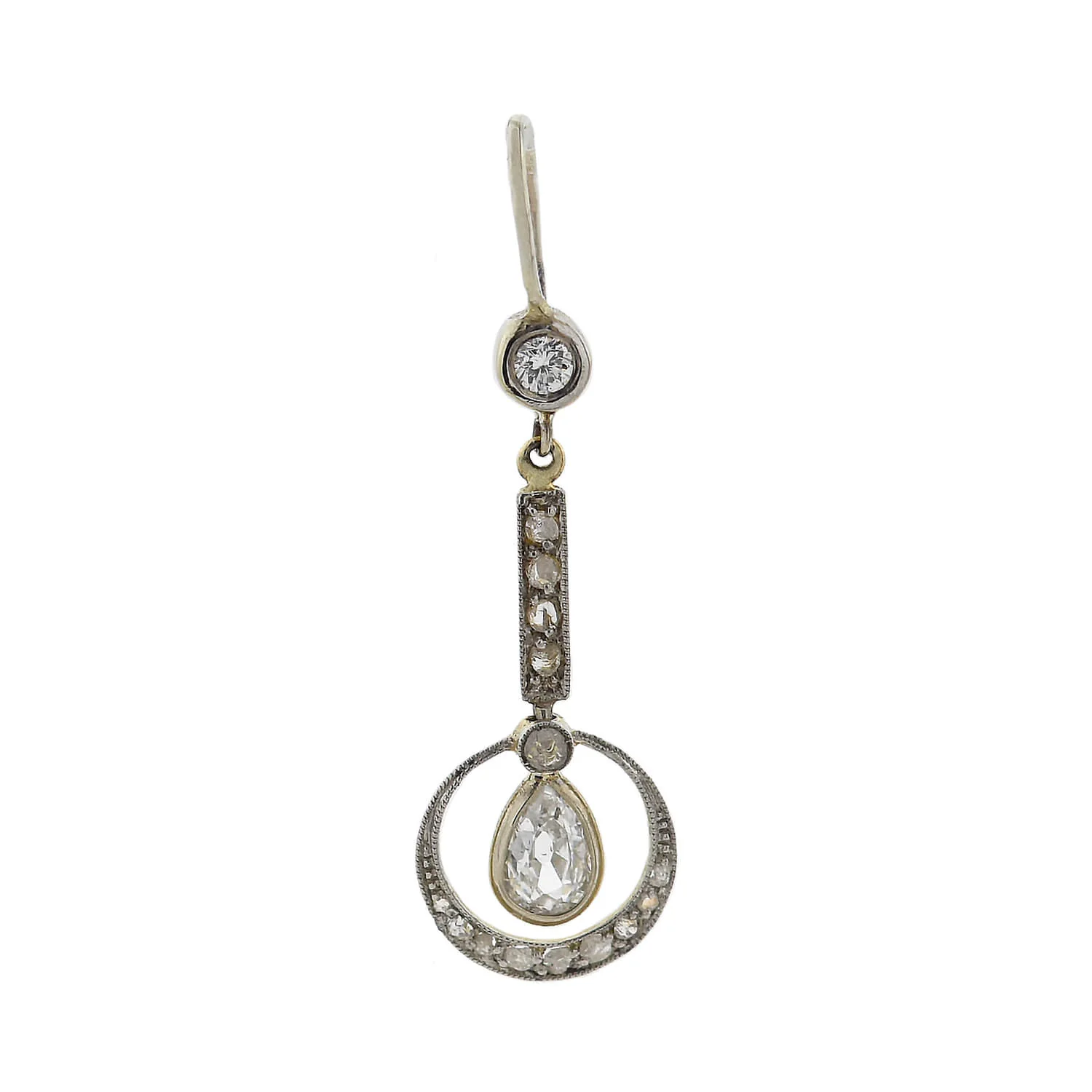 Edwardian Platinum/14kt Pear Cut Diamond Dangle Earrings 0.95ctw - Image 3
