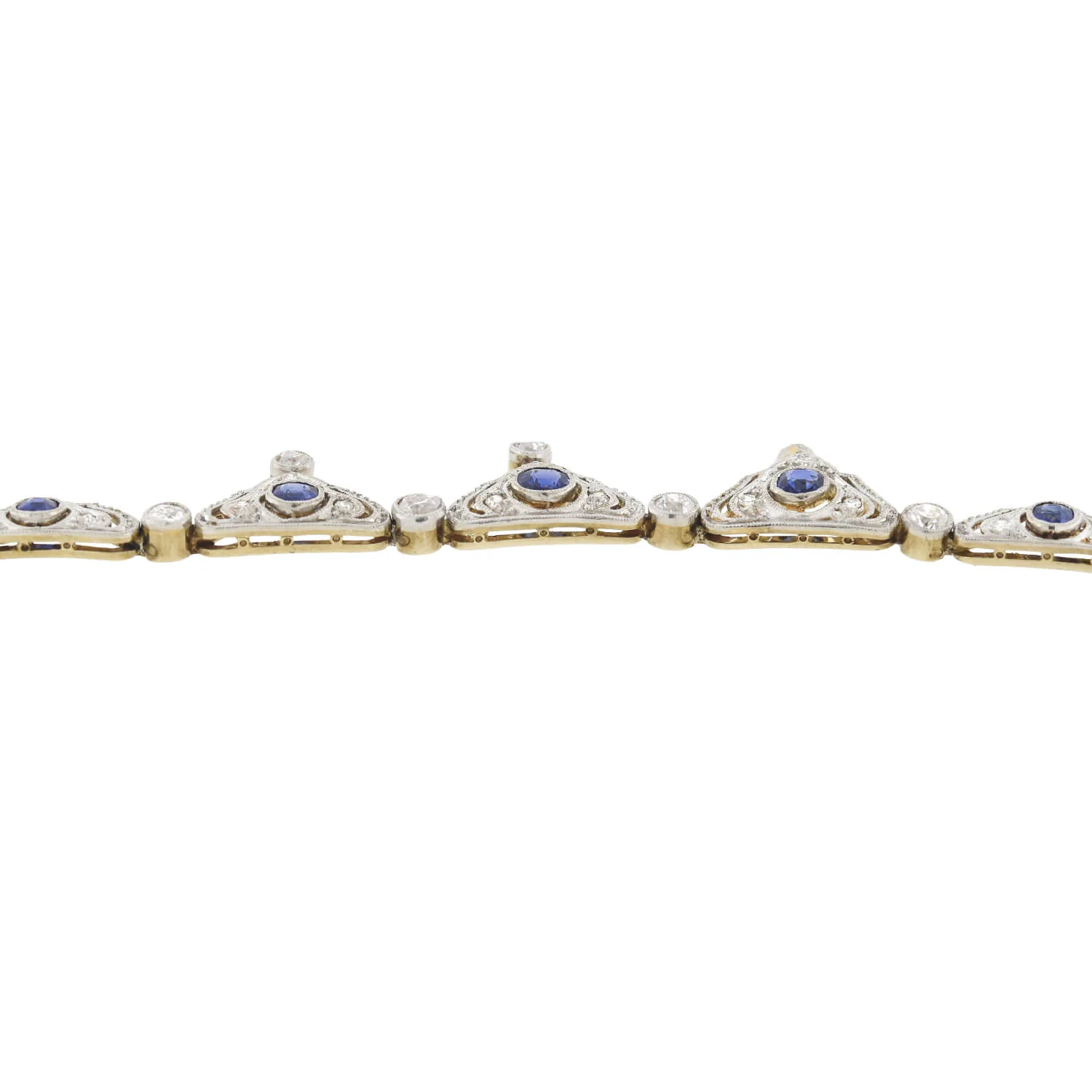 Edwardian Platinum/14kt Diamond + Natural Sapphire Necklace - Image 4