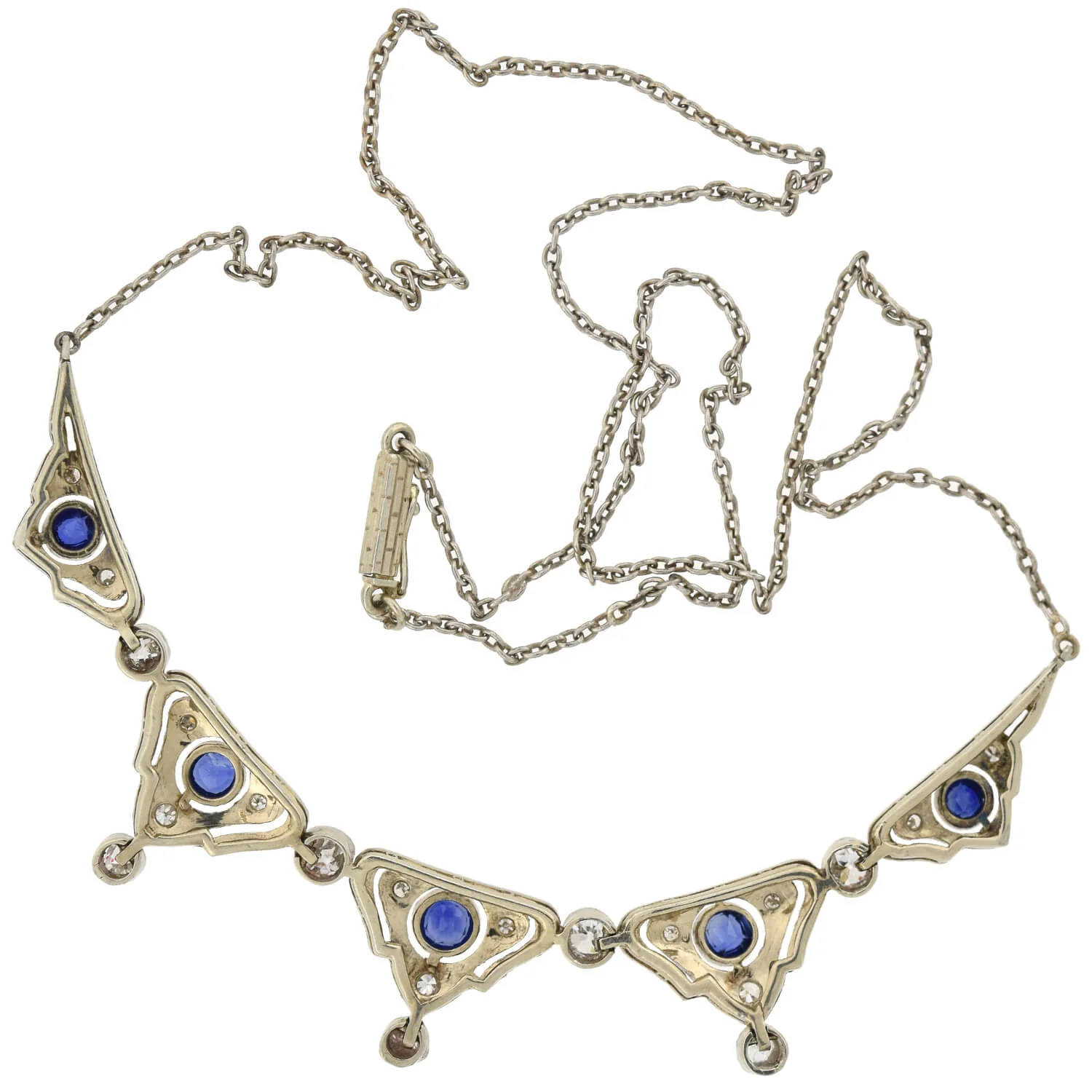 Edwardian Platinum/14kt Diamond + Natural Sapphire Necklace - Image 5