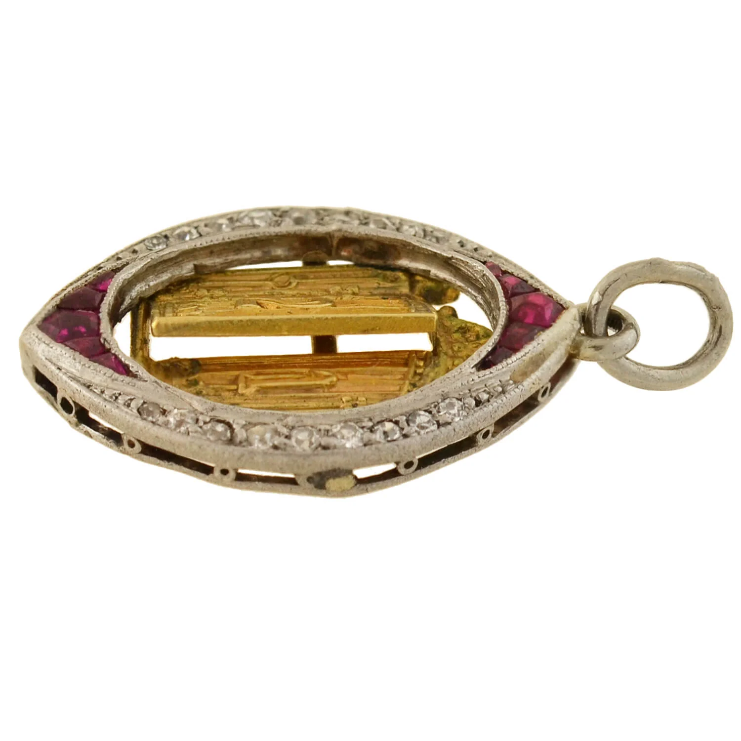 Edwardian Platinum/14kt Ruby + Diamond "21" Golden Door Charm Pendant - Image 4