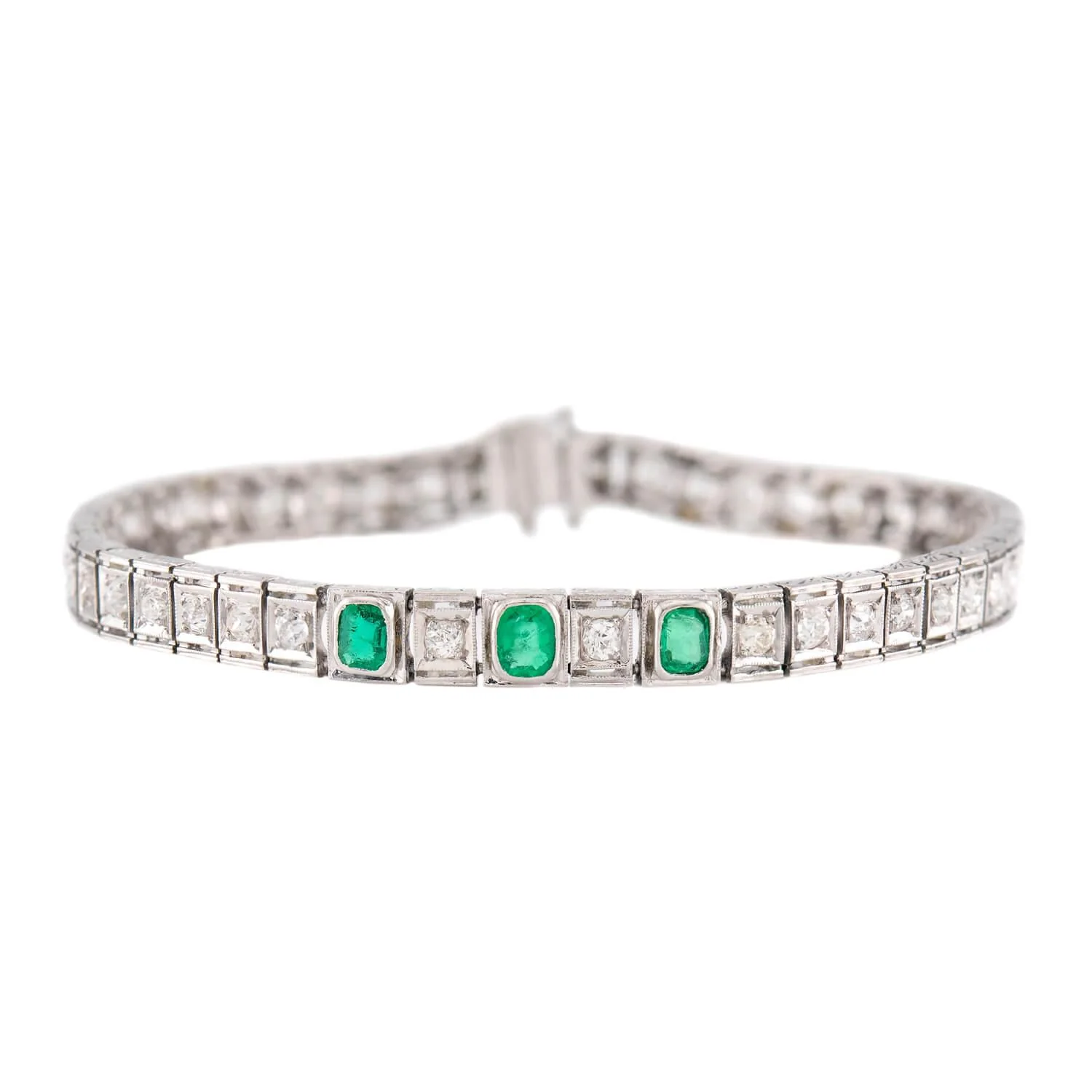 Edwardian Platinum 6ctw Diamond & Emerald Line Bracelet