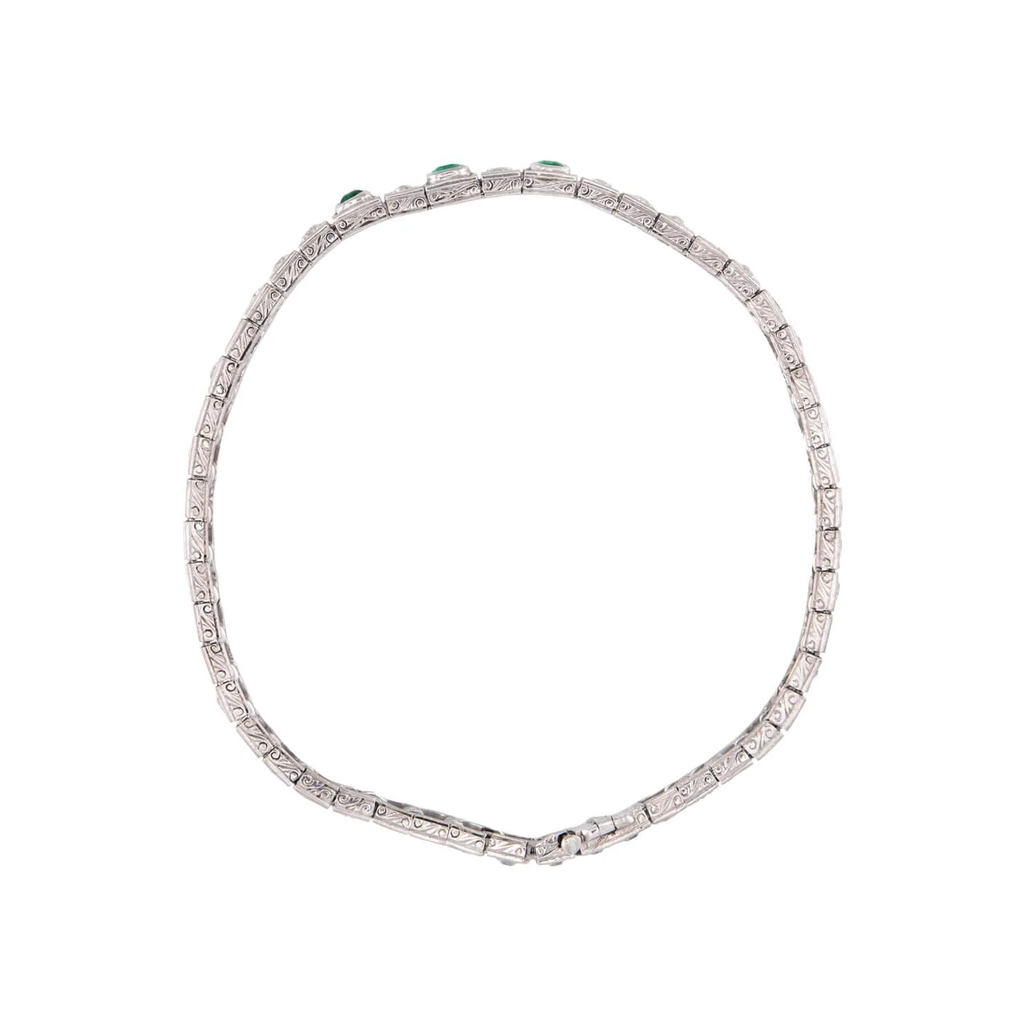 Edwardian Platinum 6ctw Diamond & Emerald Line Bracelet - Image 3