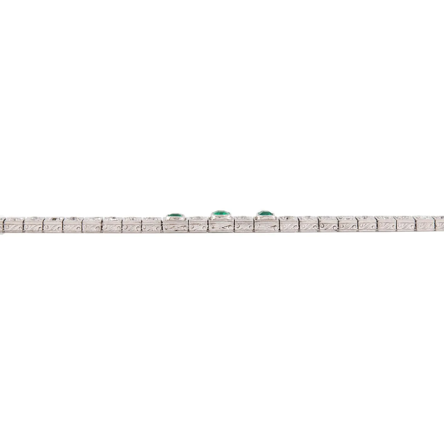 Edwardian Platinum 6ctw Diamond & Emerald Line Bracelet - Image 4