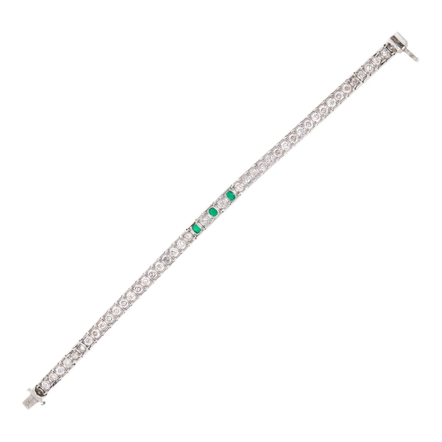 Edwardian Platinum 6ctw Diamond & Emerald Line Bracelet - Image 5