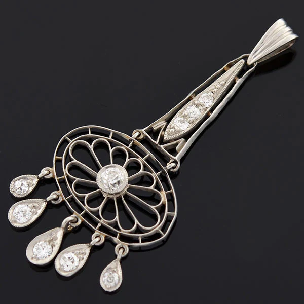 Edwardian Platinum & Diamond Filigree Pendant 0.40ctw - Image 2
