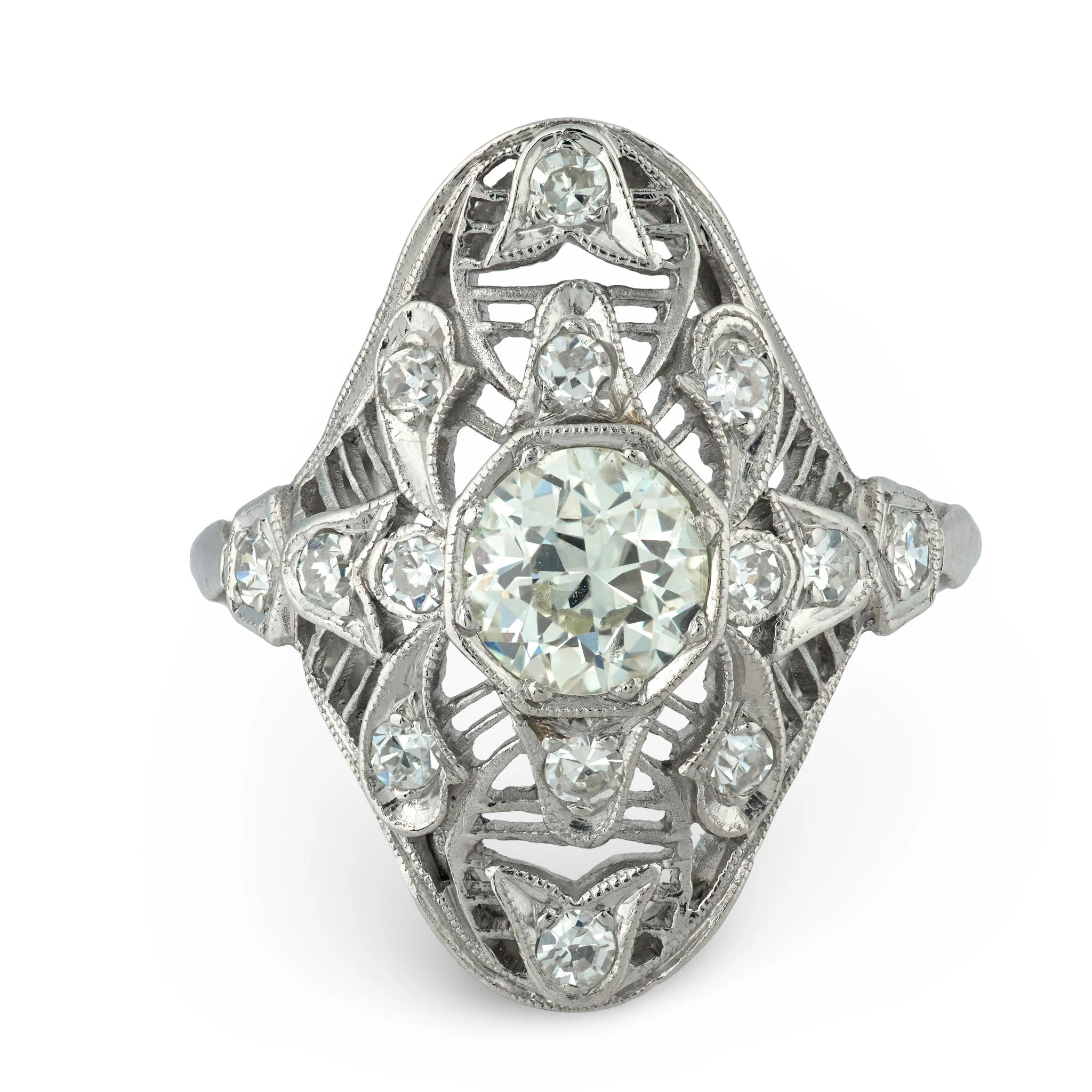 Edwardian Platinum Diamond Navette Ring - Image 2