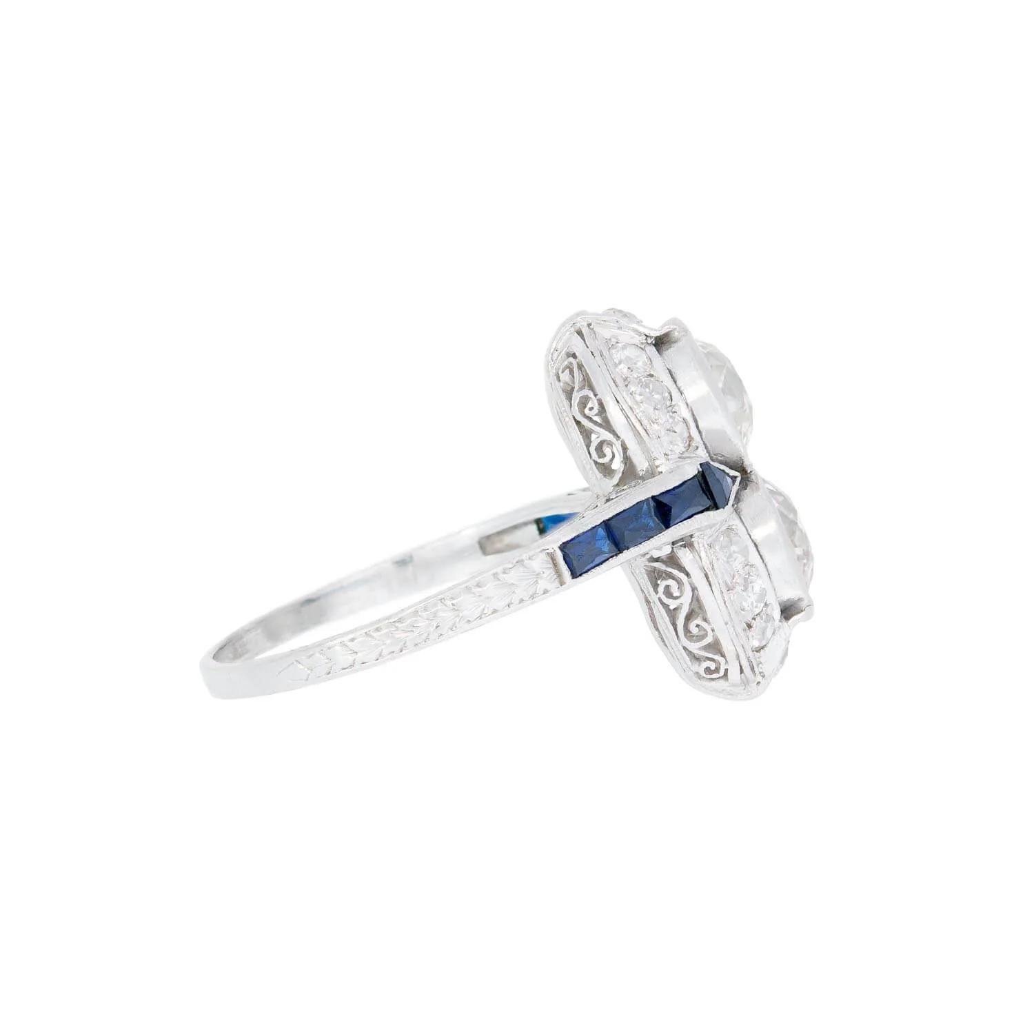Edwardian Platinum French Diamond and Sapphire Ring - Image 3