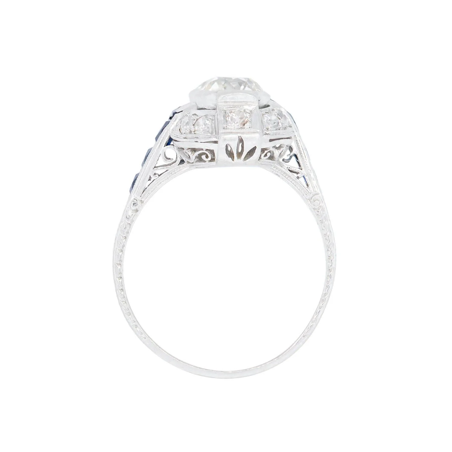 Edwardian Platinum French Diamond and Sapphire Ring - Image 4