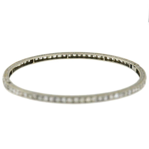 Edwardian Platinum Mine Cut Diamond Bangle Bracelet 5ctw - Image 6