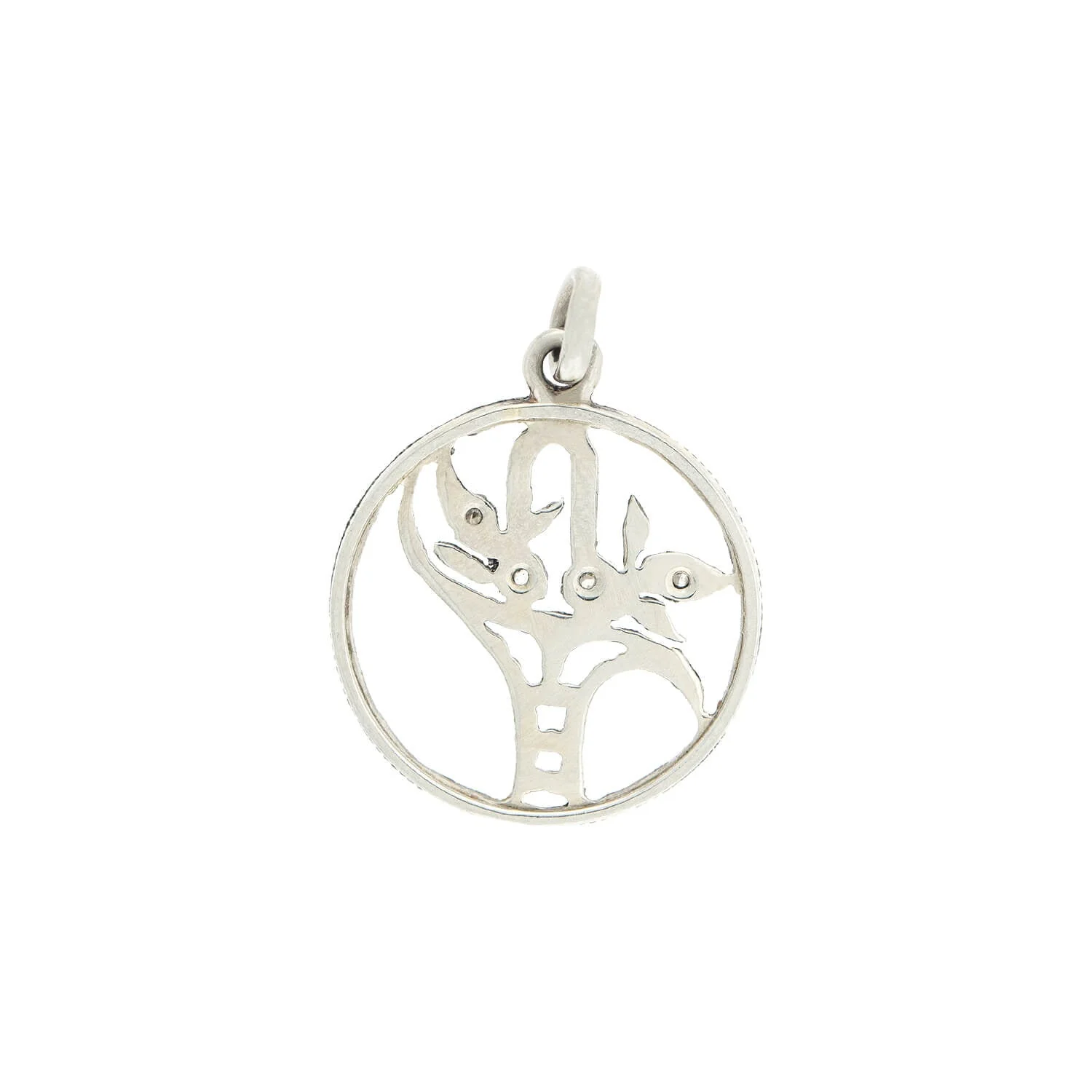 Edwardian Platinum + Rose Cut Diamond Flower Basket Charm - Image 3