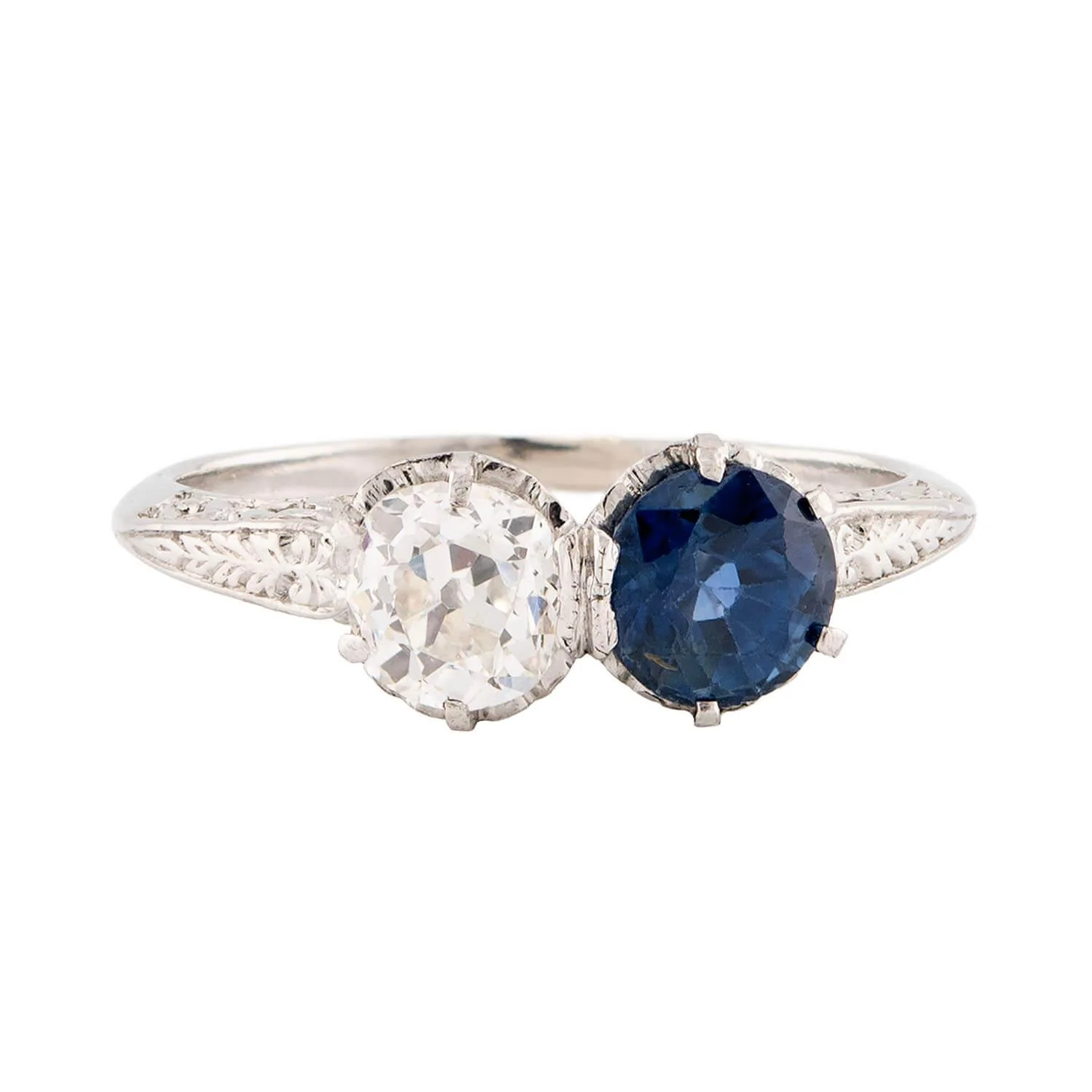 Edwardian Platinum Sapphire & Diamond Bypass Ring - Image 2