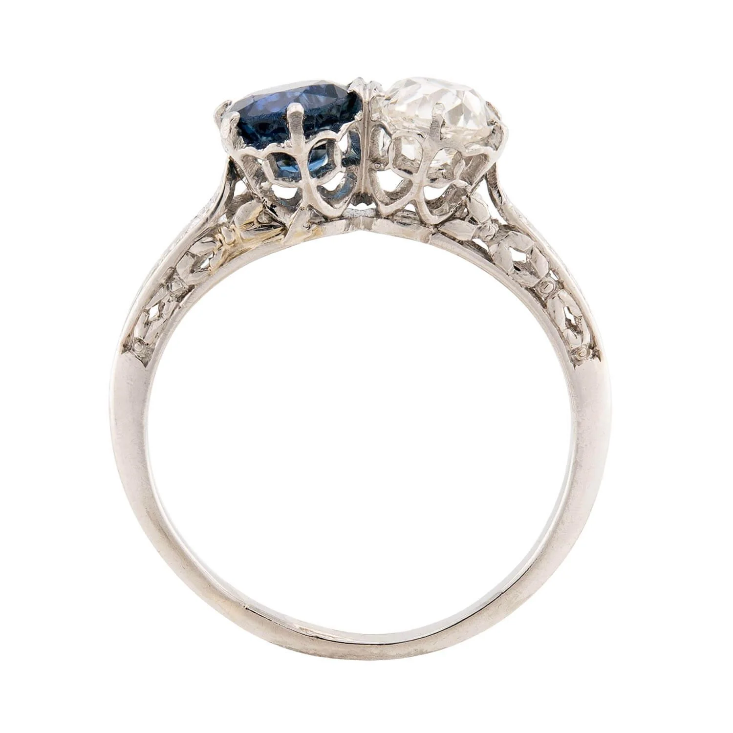 Edwardian Platinum Sapphire & Diamond Bypass Ring - Image 4