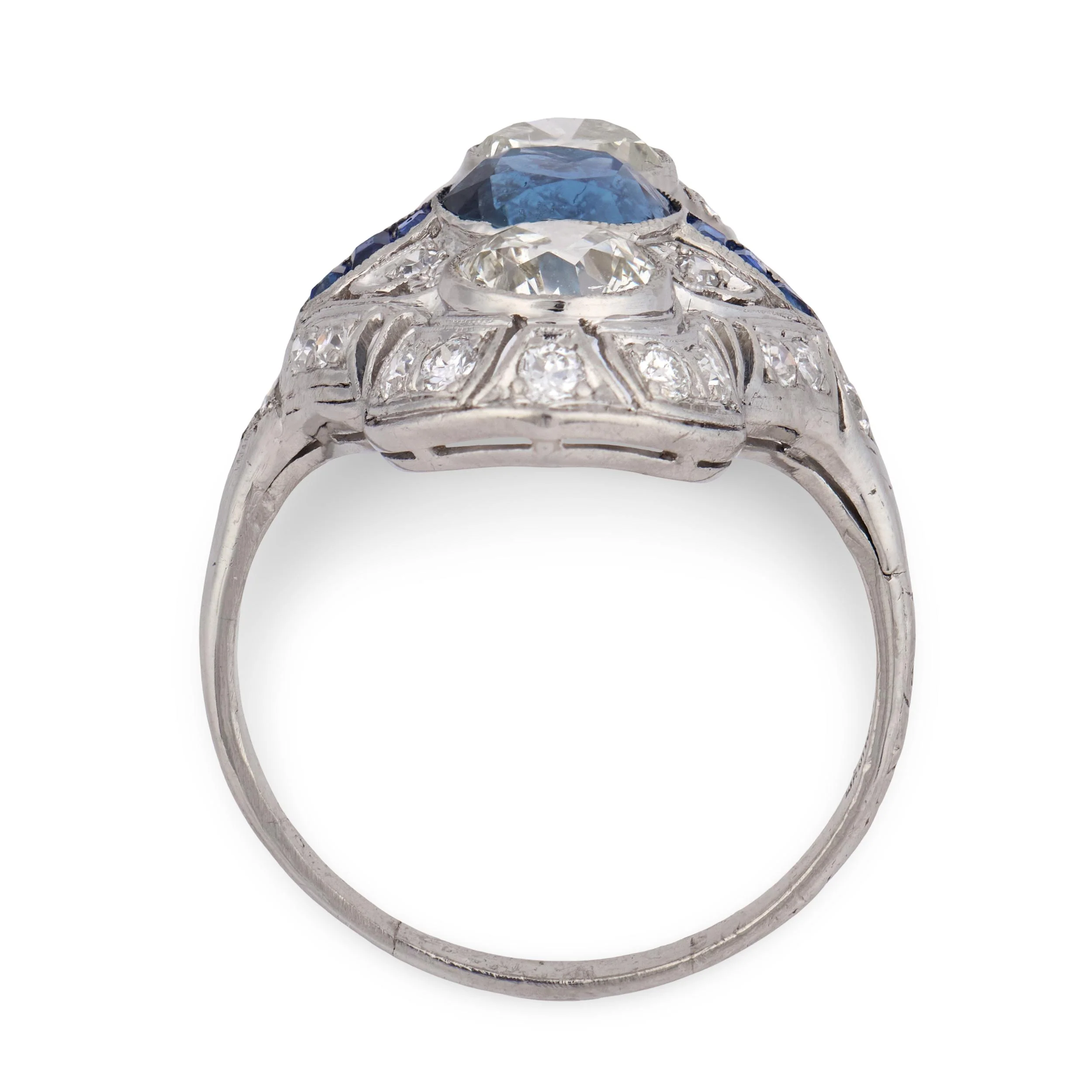 Edwardian Platinum Sapphire & Diamond Navette Ring - Image 4