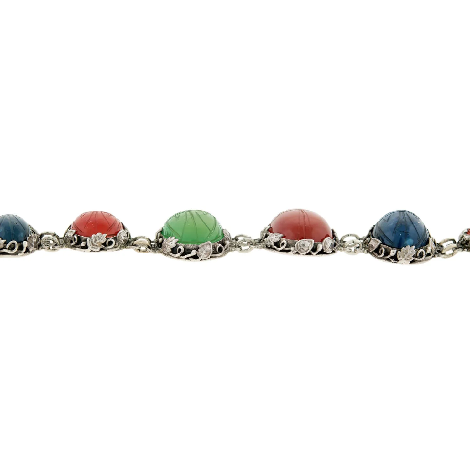 Edwardian Sterling & Multi Stone Scarab Link Bracelet - Image 3