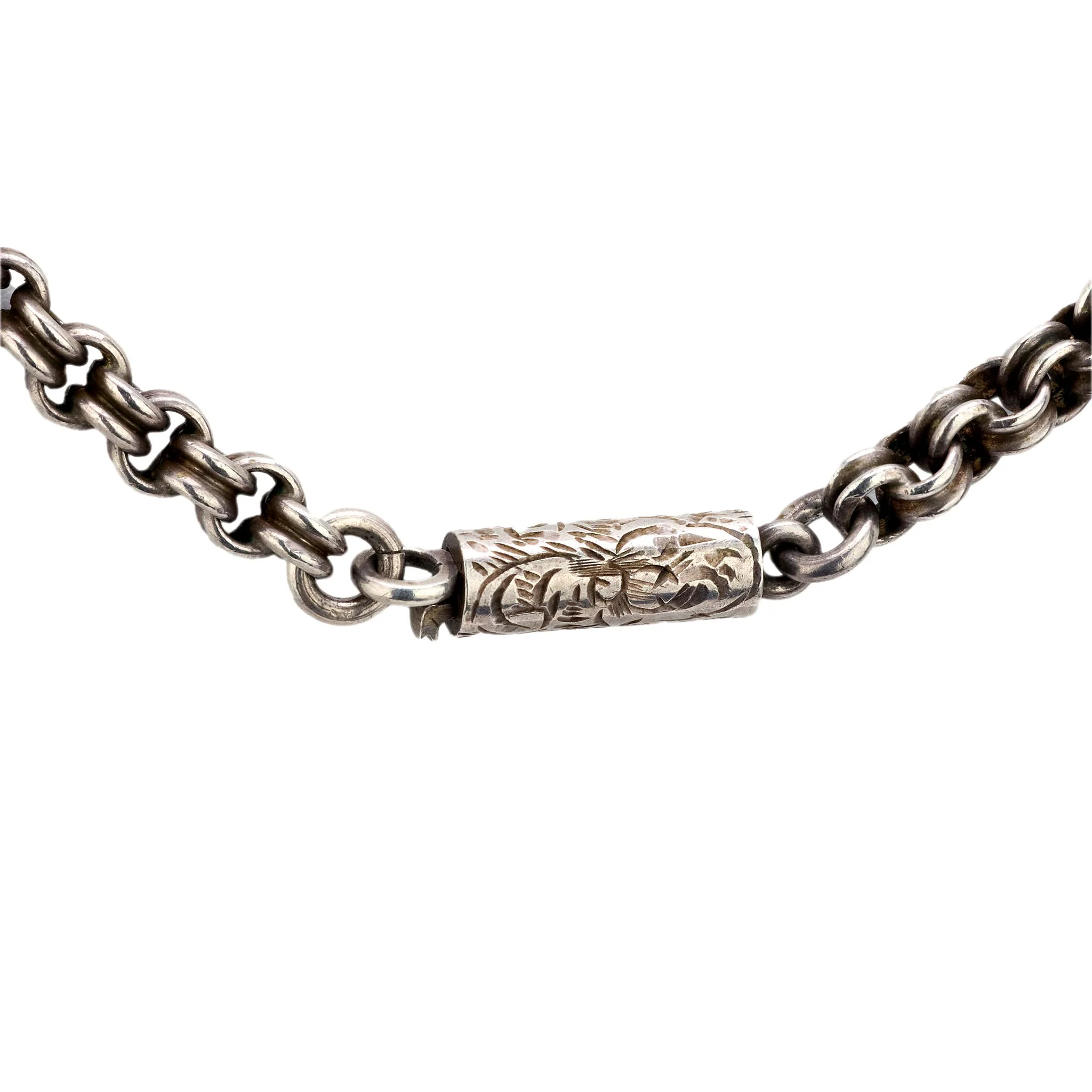 Edwardian Sterling Silver Heart Locket Pendant Festoon Necklace - Image 4