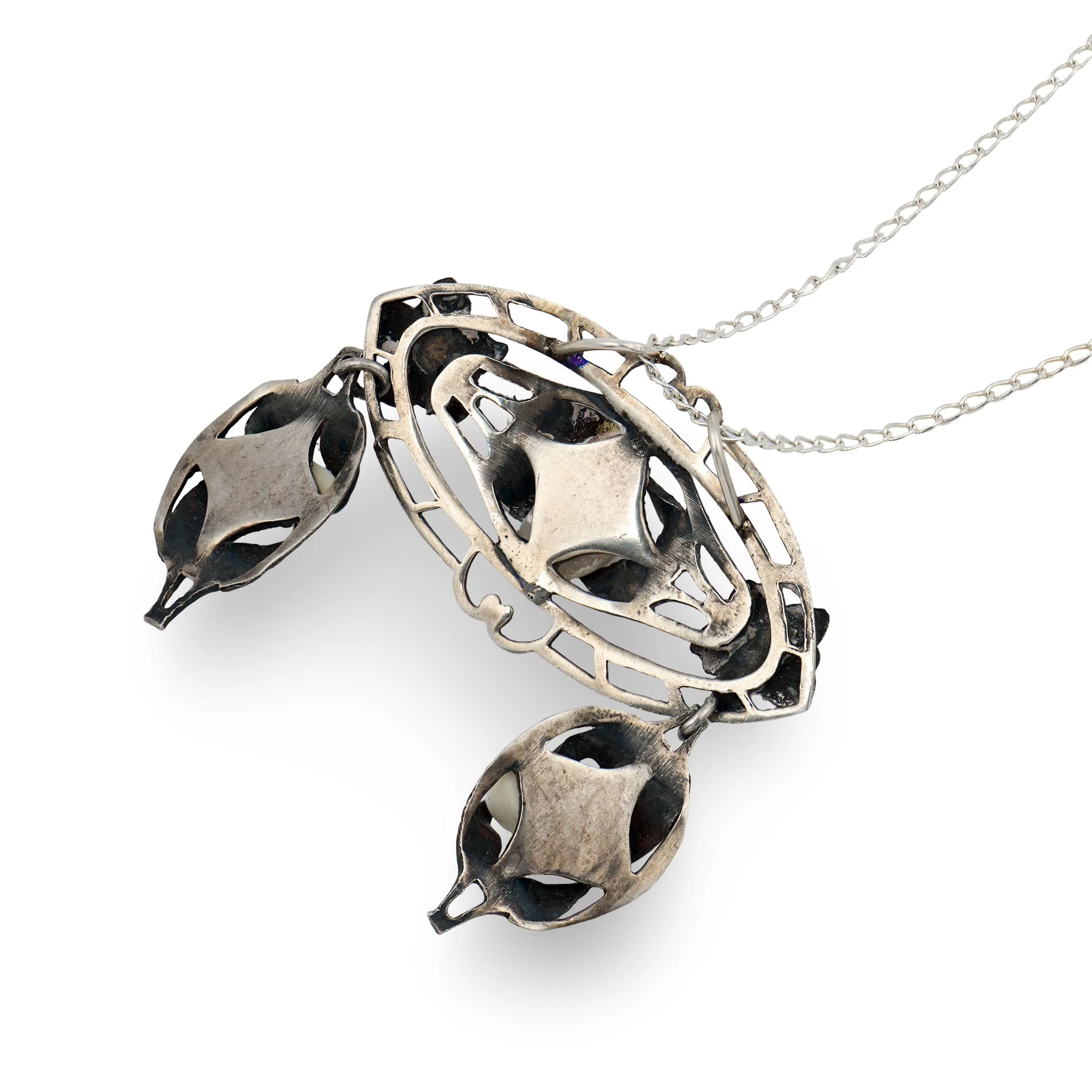 Edwardian Sterling Silver Mississippi River Pearl Lavalier Necklace - Image 4