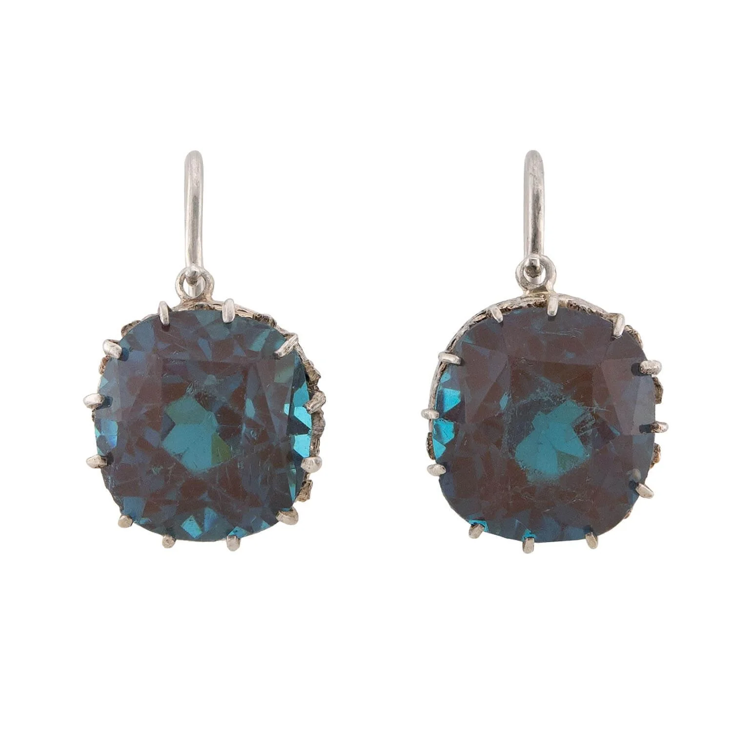 Edwardian Sterling Silver Saphiret Glass Earring & Pendant Set - Image 2