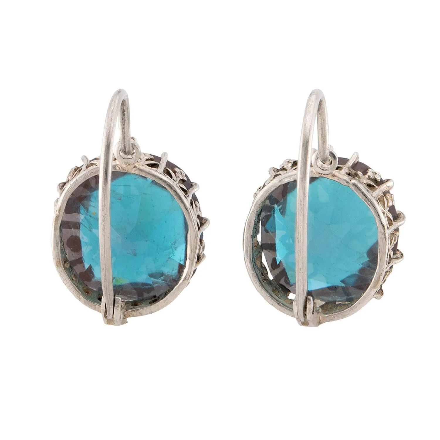 Edwardian Sterling Silver Saphiret Glass Earring & Pendant Set - Image 4