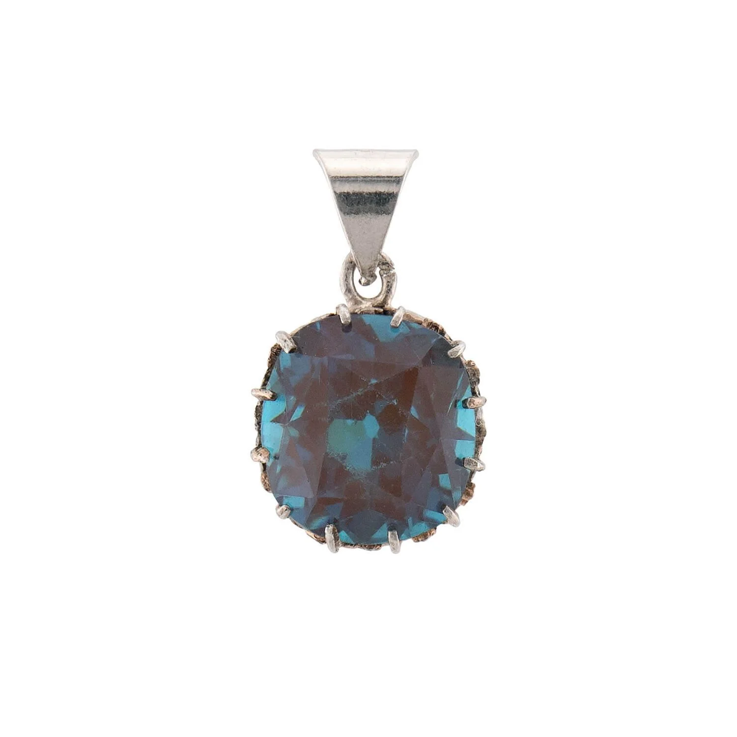Edwardian Sterling Silver Saphiret Glass Earring & Pendant Set - Image 5