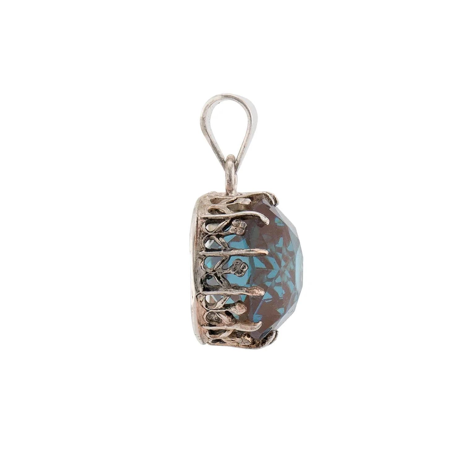 Edwardian Sterling Silver Saphiret Glass Earring & Pendant Set - Image 6