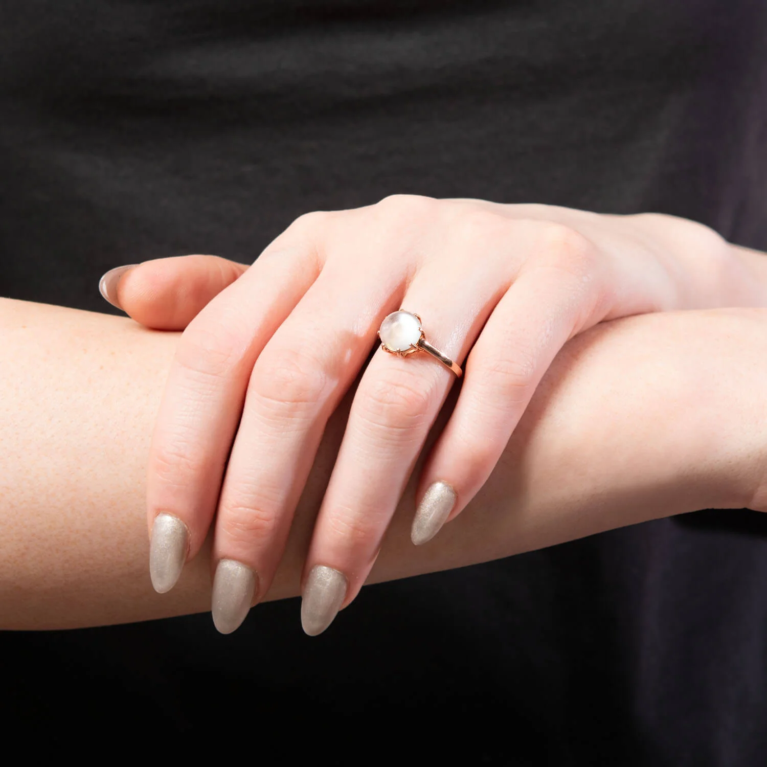 Estate 10k Rose Gold Moonstone Cab Prong Set - Image 7