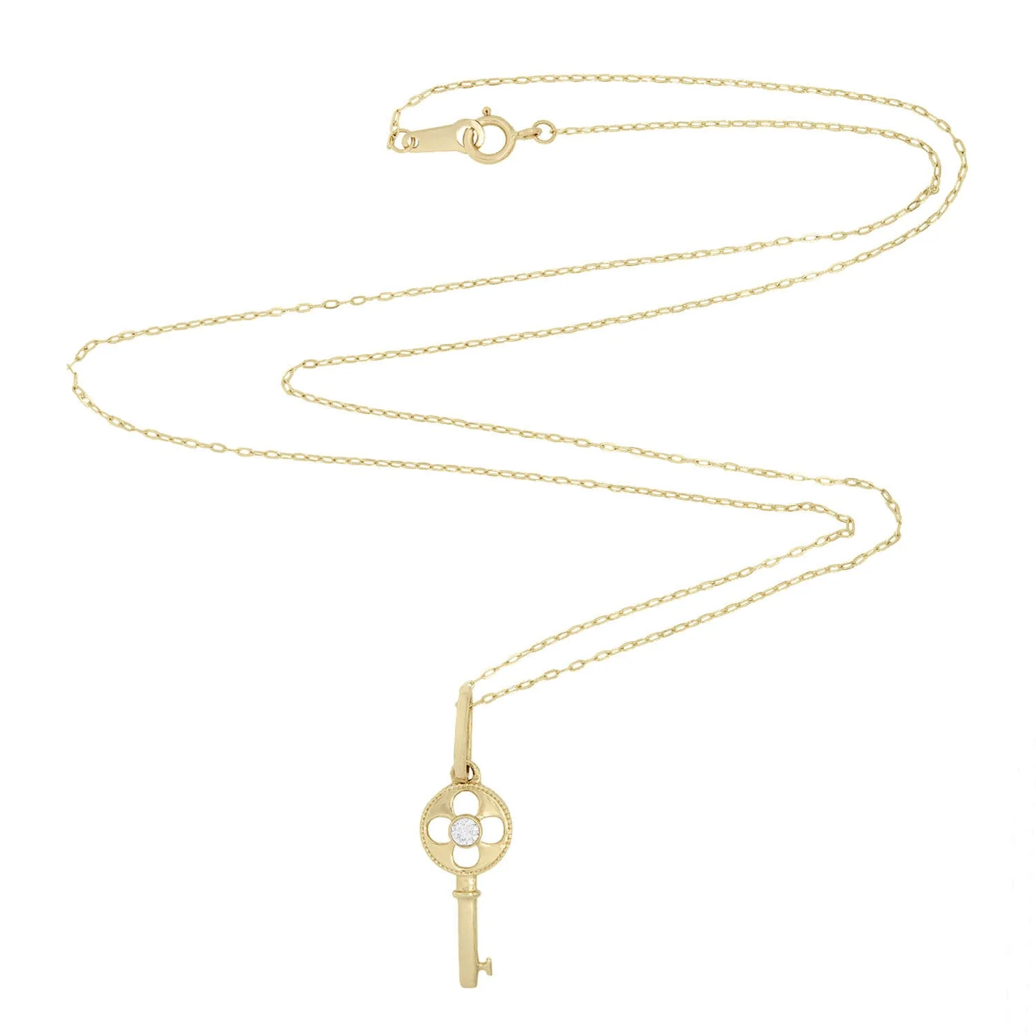 Estate 14k Diamond Four Leaf Clover Key Charm Necklace - Image 2