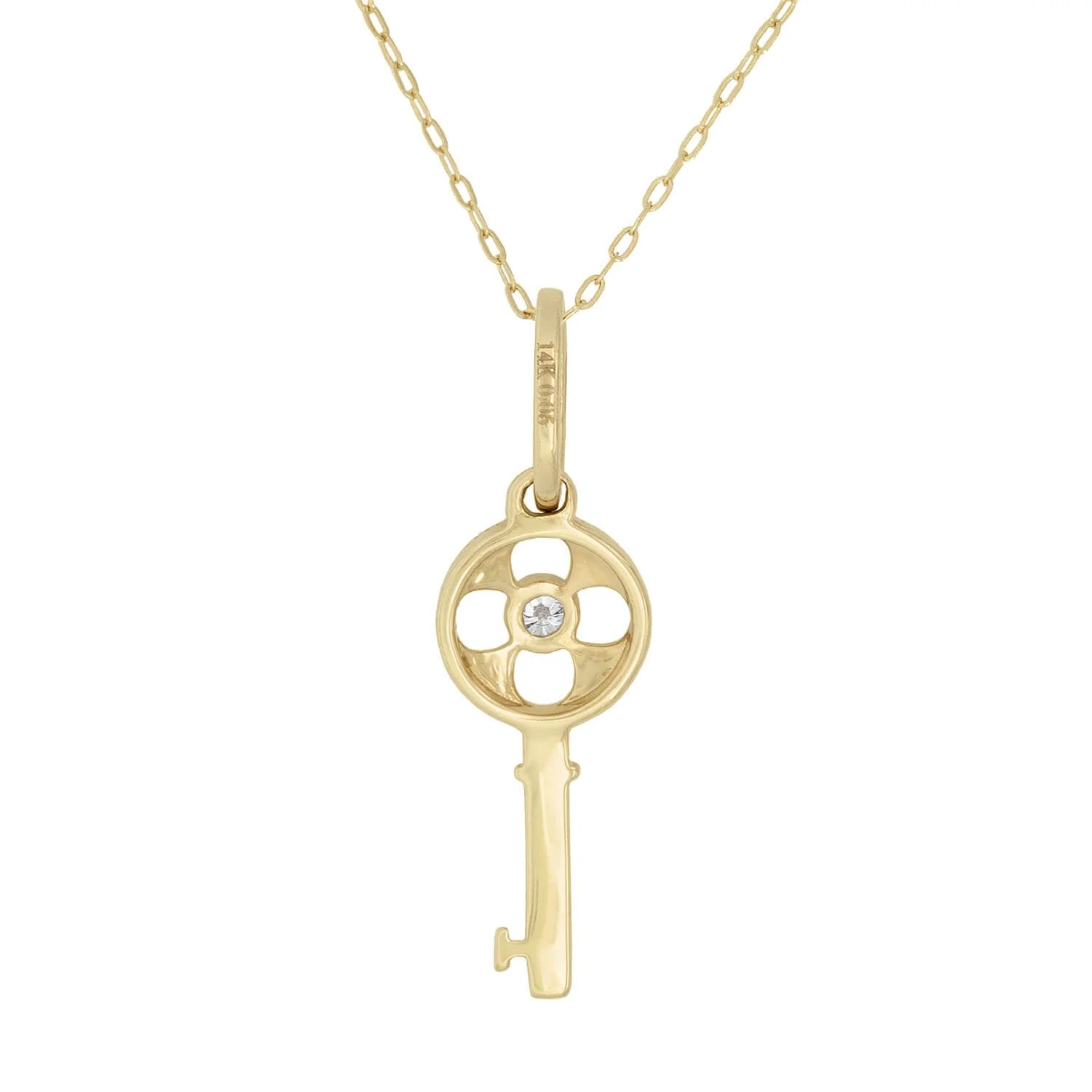 Estate 14k Diamond Four Leaf Clover Key Charm Necklace - Image 3
