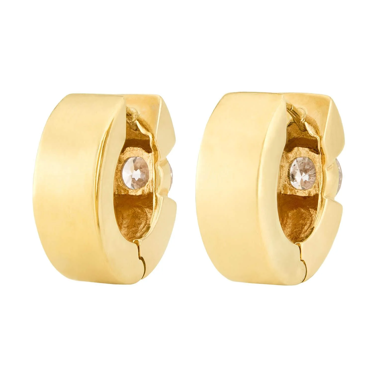 Estate 14k Diamond Huggie Hoop Earrings - Image 3