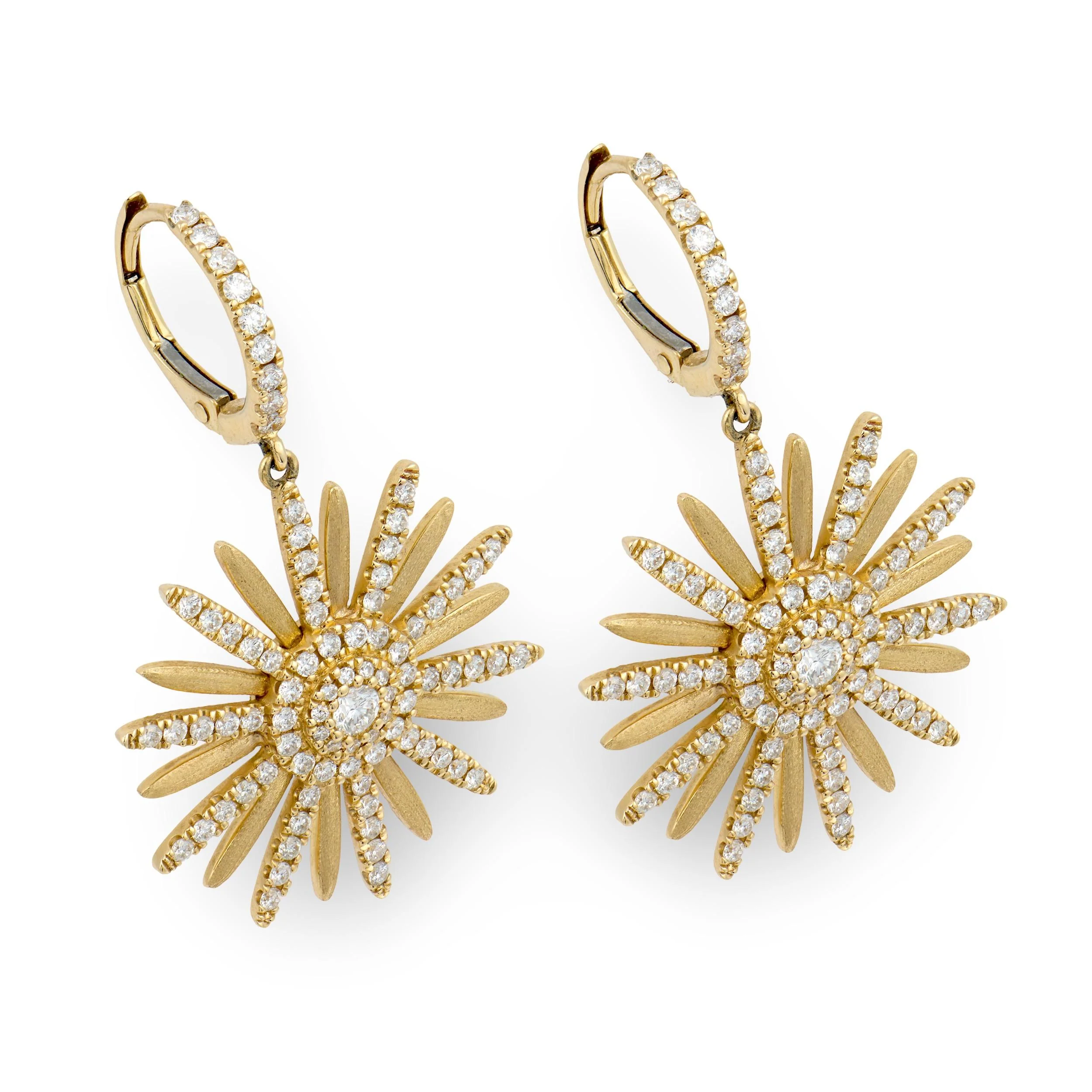 Estate 14k Diamond Sunburst Dangle Earrings - Image 2