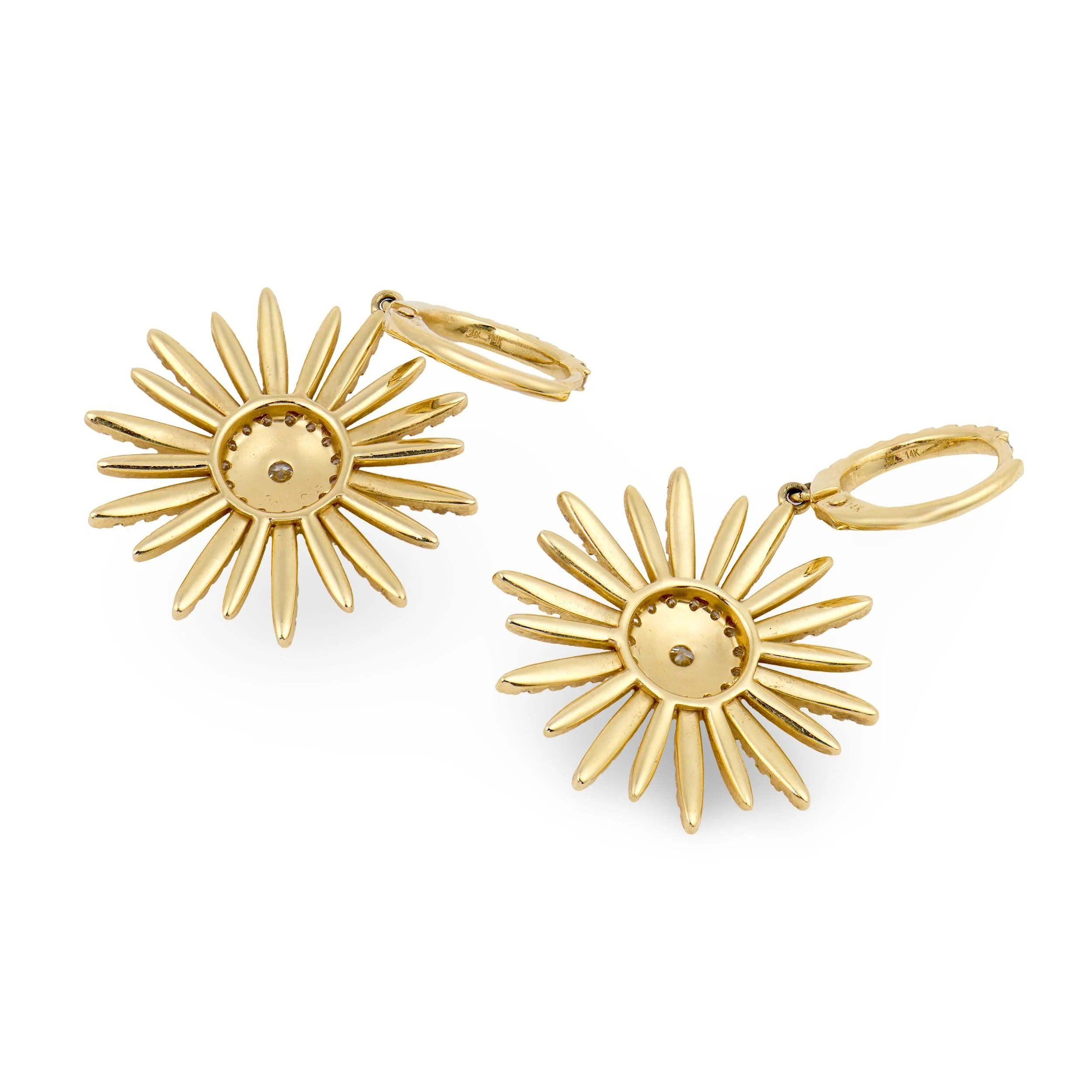 Estate 14k Diamond Sunburst Dangle Earrings - Image 4