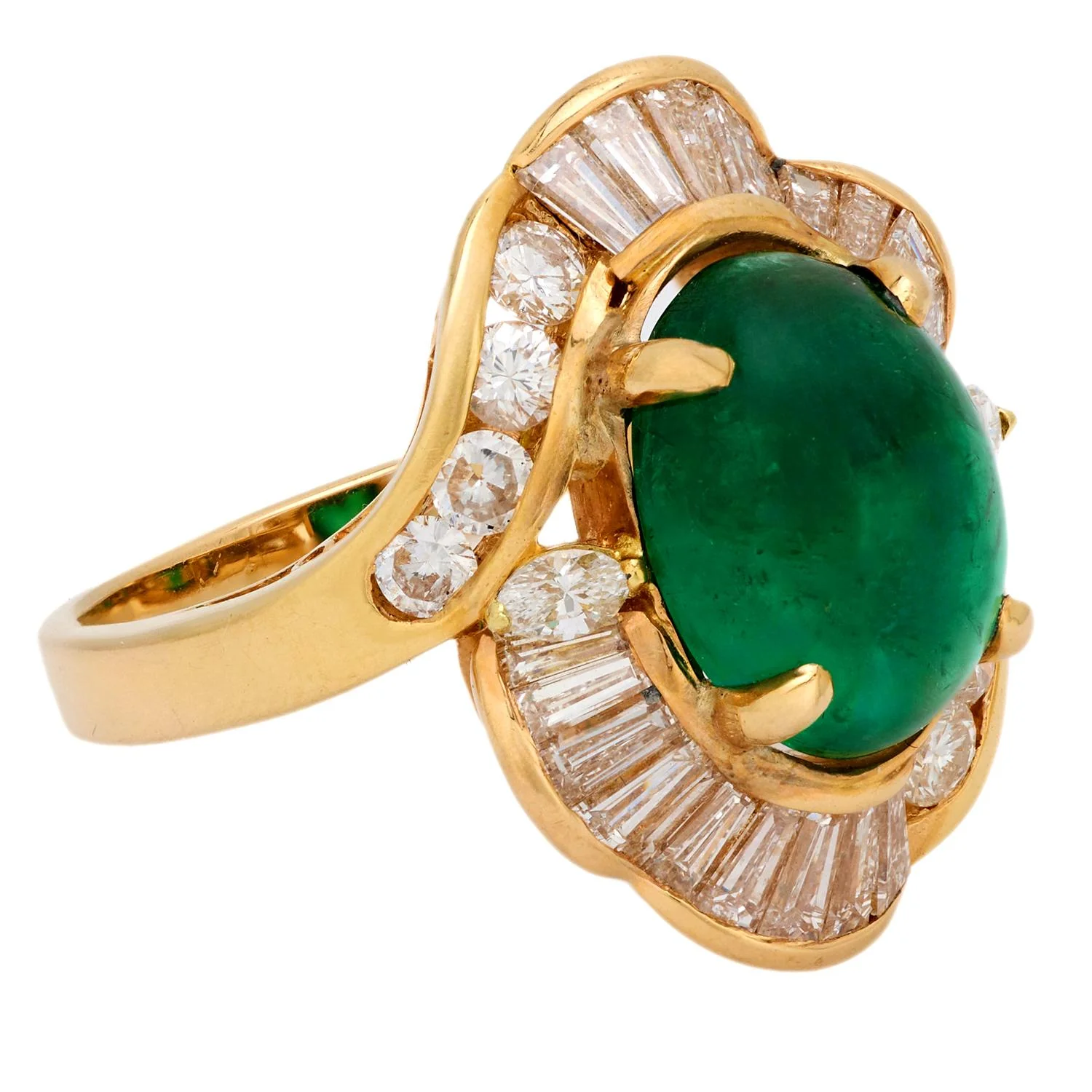 Estate 14k Emerald and Diamond Halo Ring - Image 2