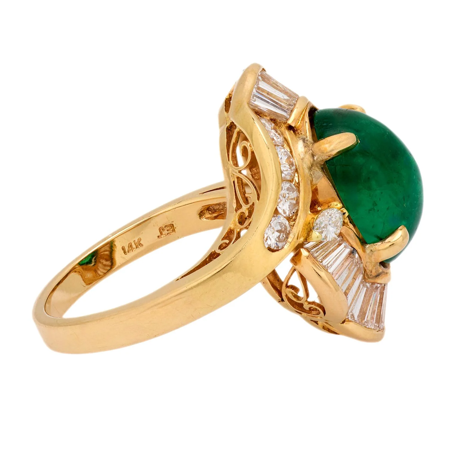 Estate 14k Emerald and Diamond Halo Ring - Image 3