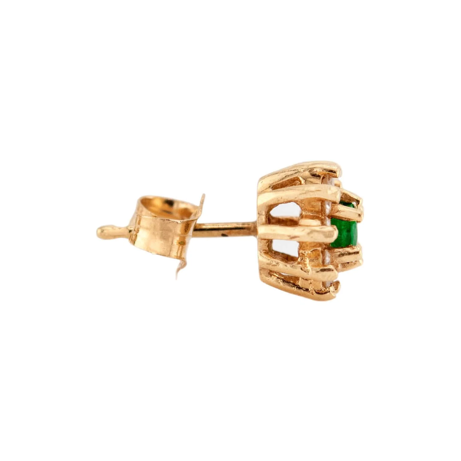 Estate 14k Emerald and Diamond Halo Stud Earrings - Image 2