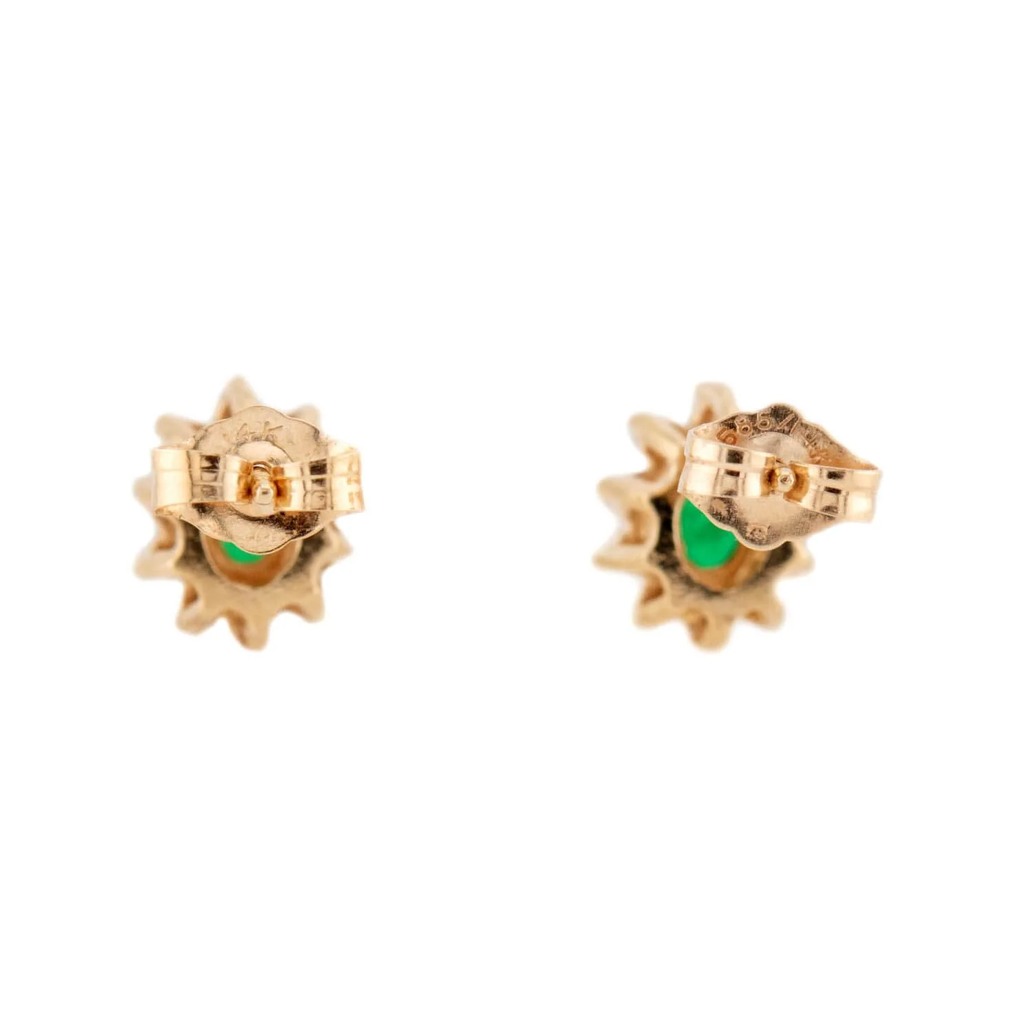 Estate 14k Emerald and Diamond Halo Stud Earrings - Image 3