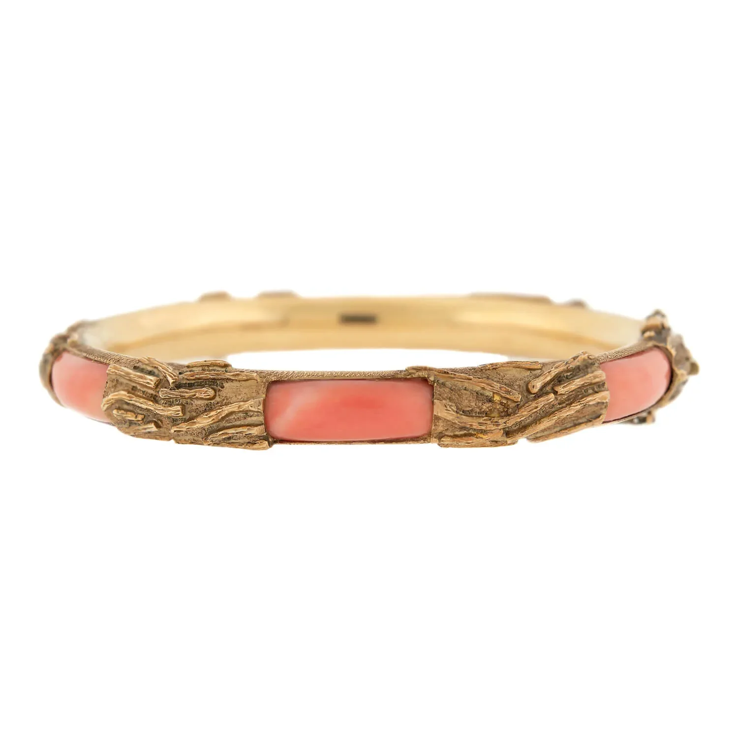 Estate 14k Gold & Coral Hinged Bangle Bracelet - Image 4