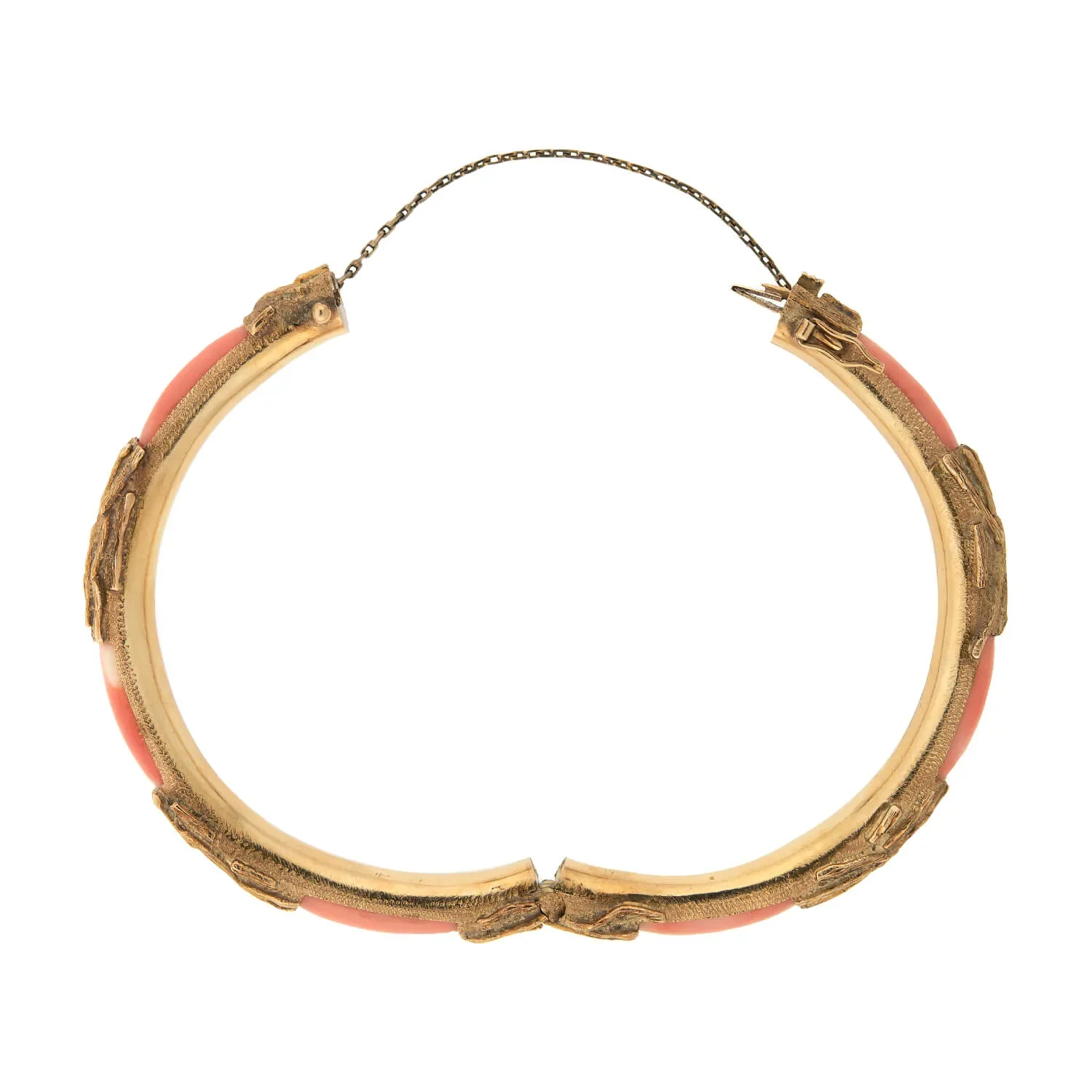 Estate 14k Gold & Coral Hinged Bangle Bracelet - Image 6