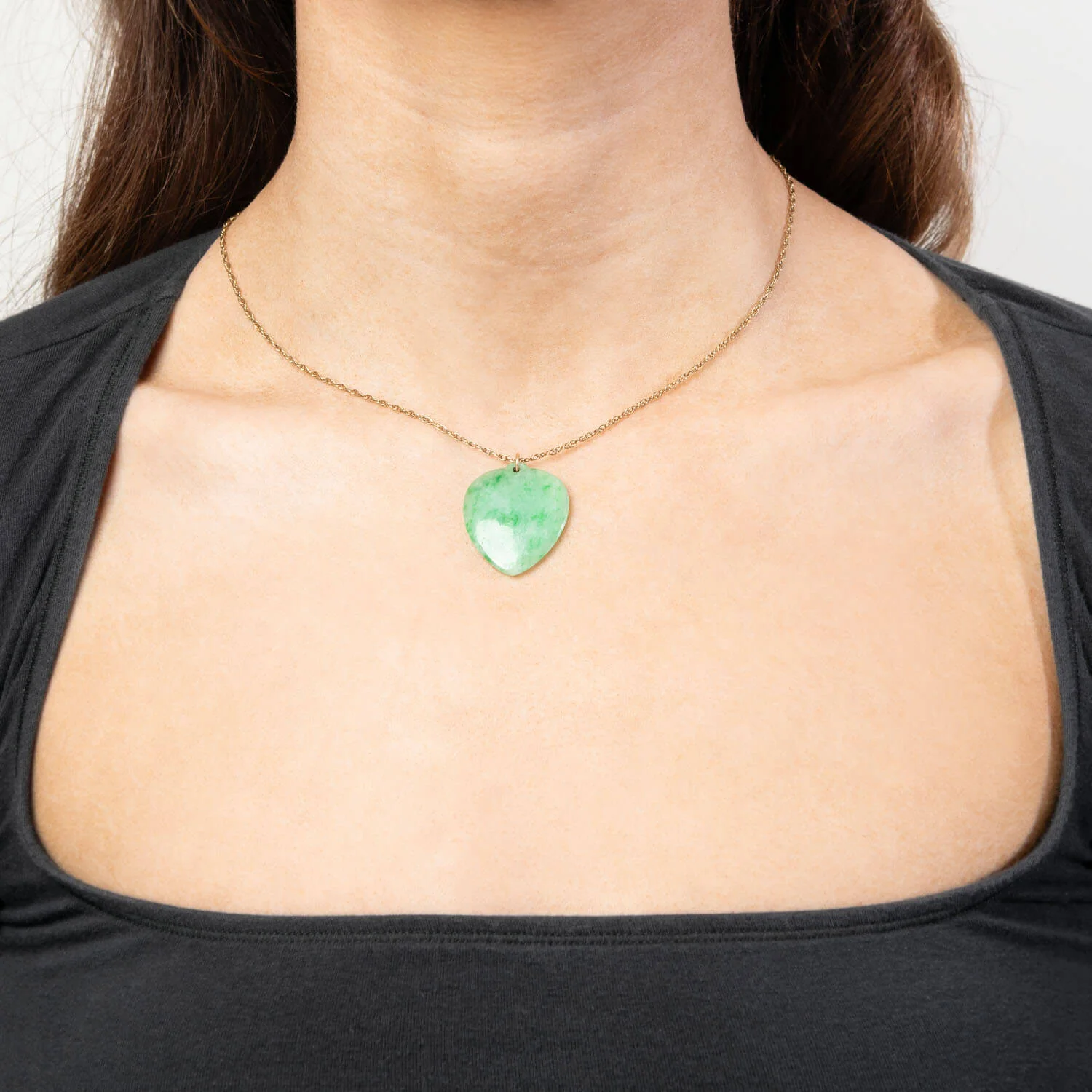 Estate 14k Jade Heart Motif Pendant - Image 4