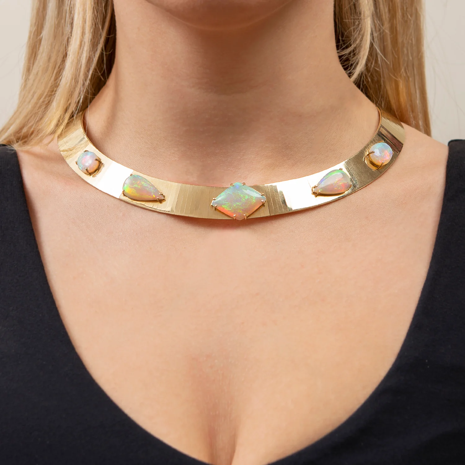 Estate 14k Opal Collar Style Choker Necklace - Image 8