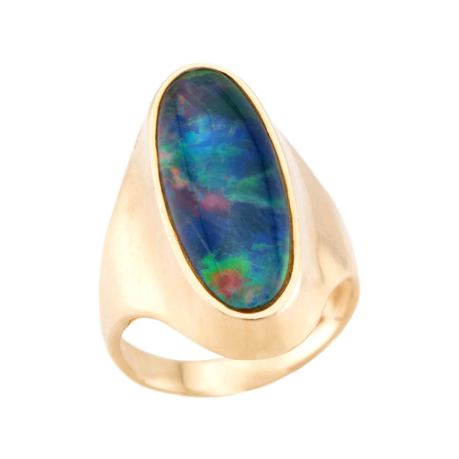 Estate 14k Black Opal Navette Ring