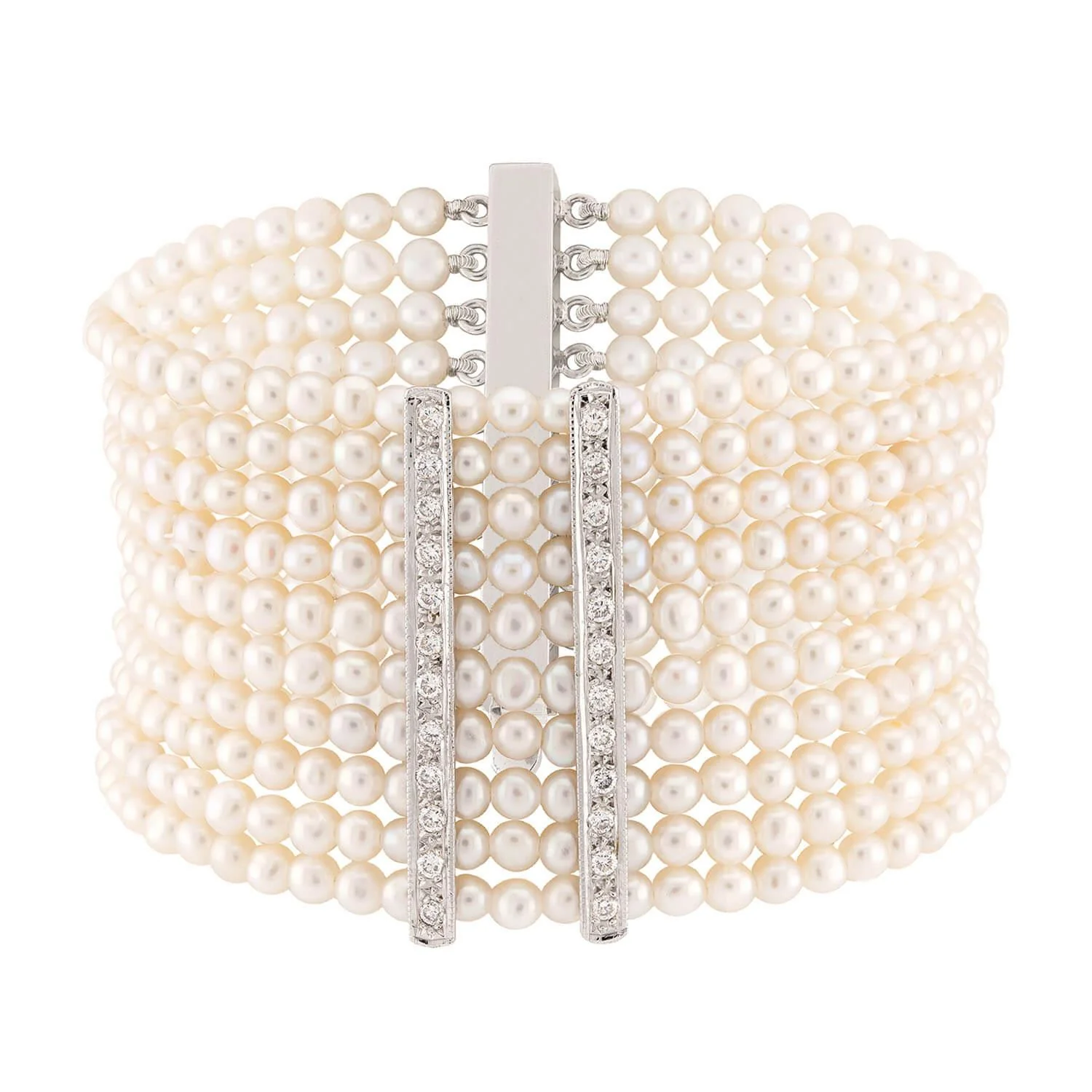 Estate 14k Pearl and Diamond Choker and Bracelet Set - Image 2