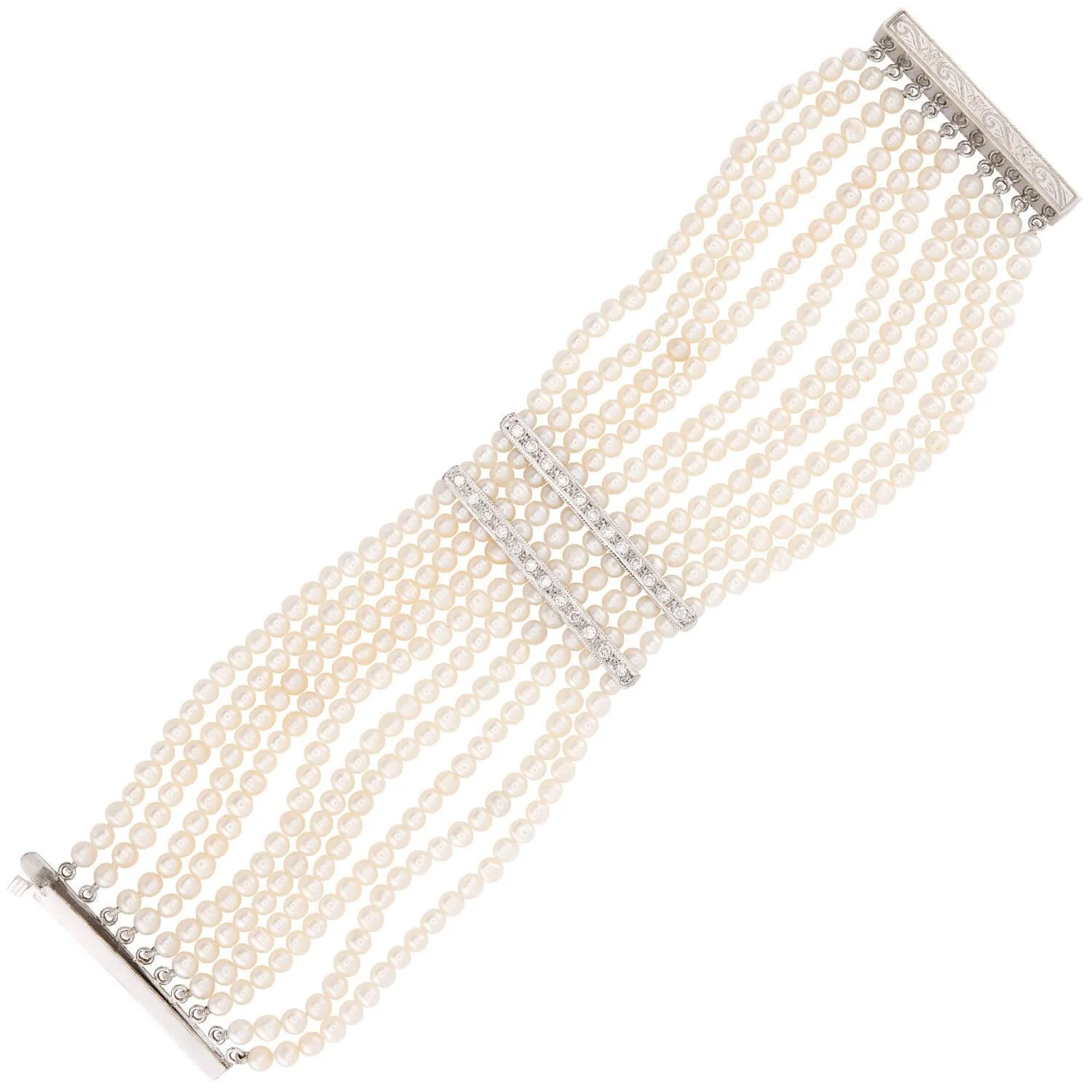 Estate 14k Pearl and Diamond Choker and Bracelet Set - Image 3