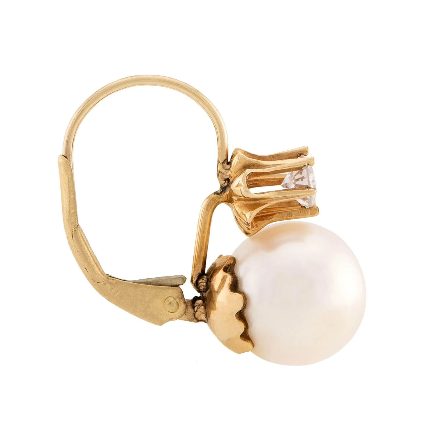 Estate 14k Pearl and Diamond Earrings - Image 2