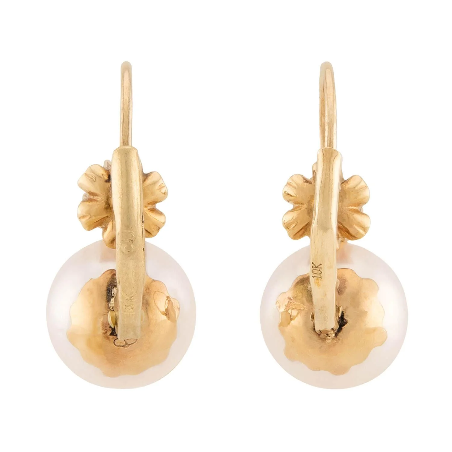 Estate 14k Pearl and Diamond Earrings - Image 3