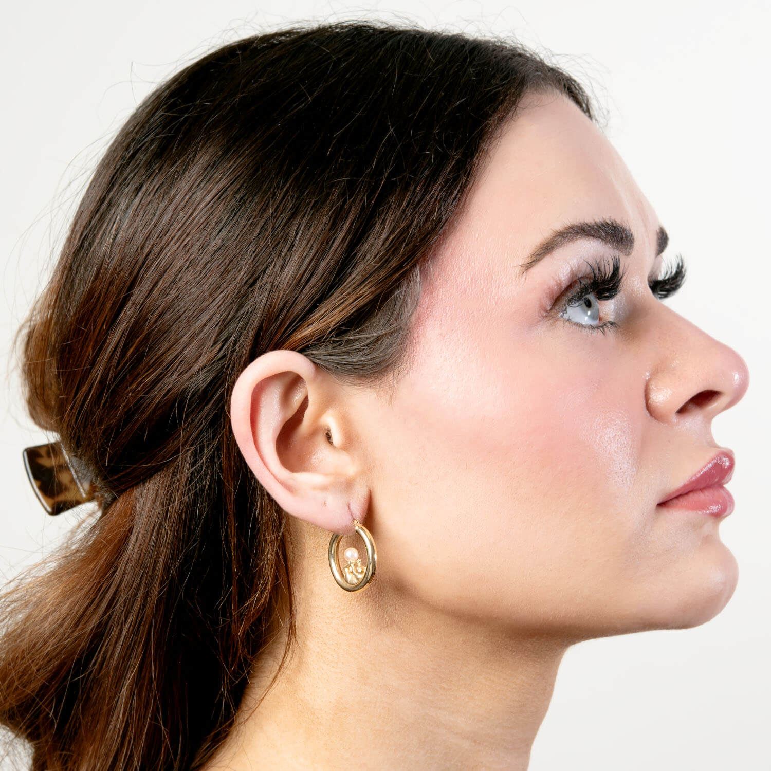 Estate 14k Pearl Cat Motif Hoop Earrings - Image 5
