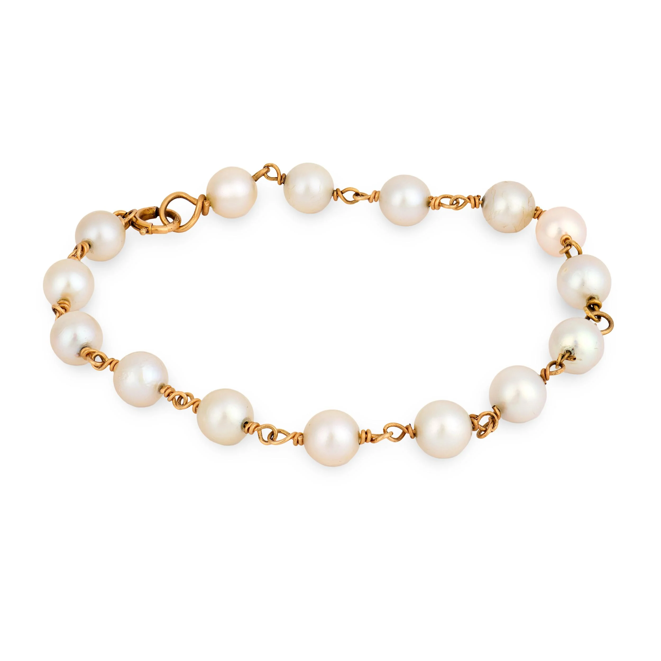Estate 14k Pearl Chain Bracelet 6.5mm - Image 2