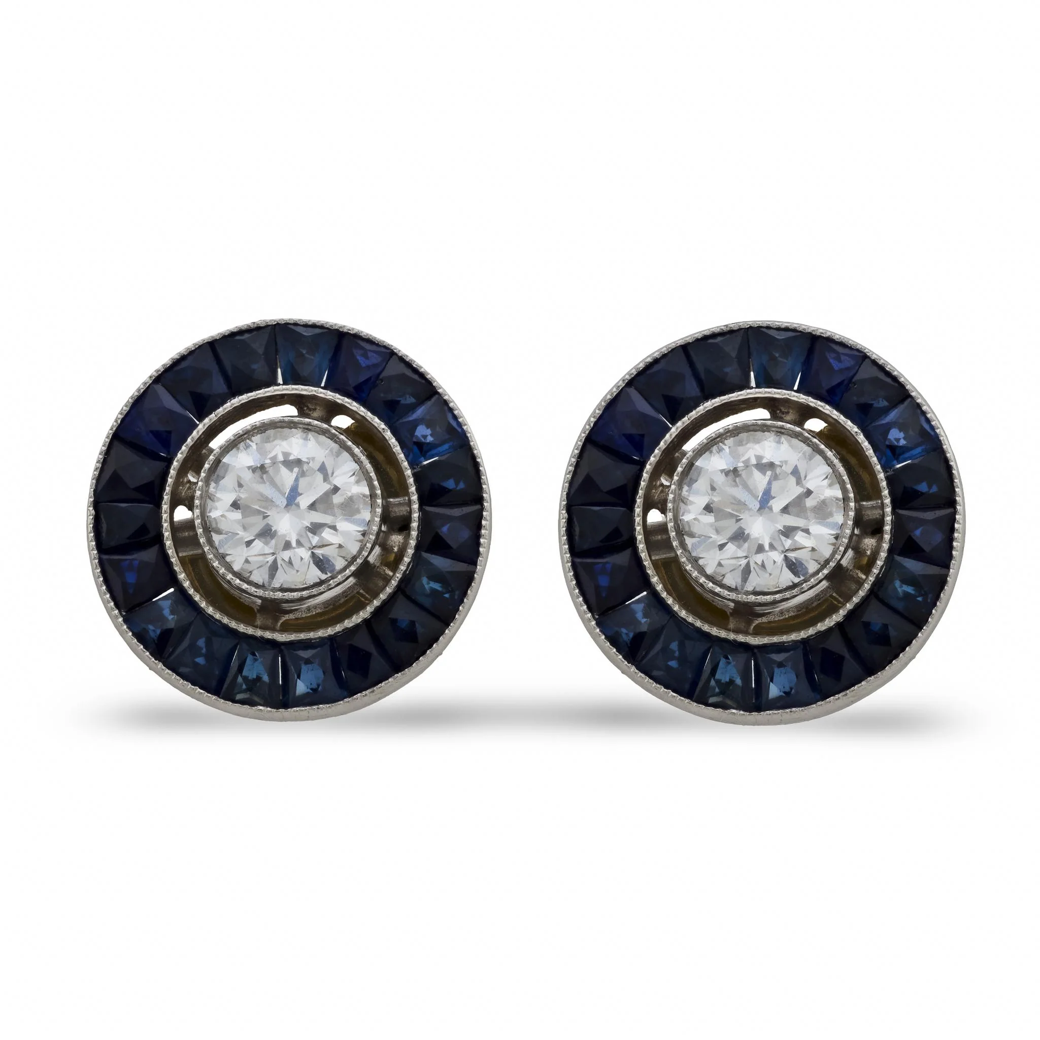 Estate 14k/Platinum Diamond & Sapphire Halo Earrings
