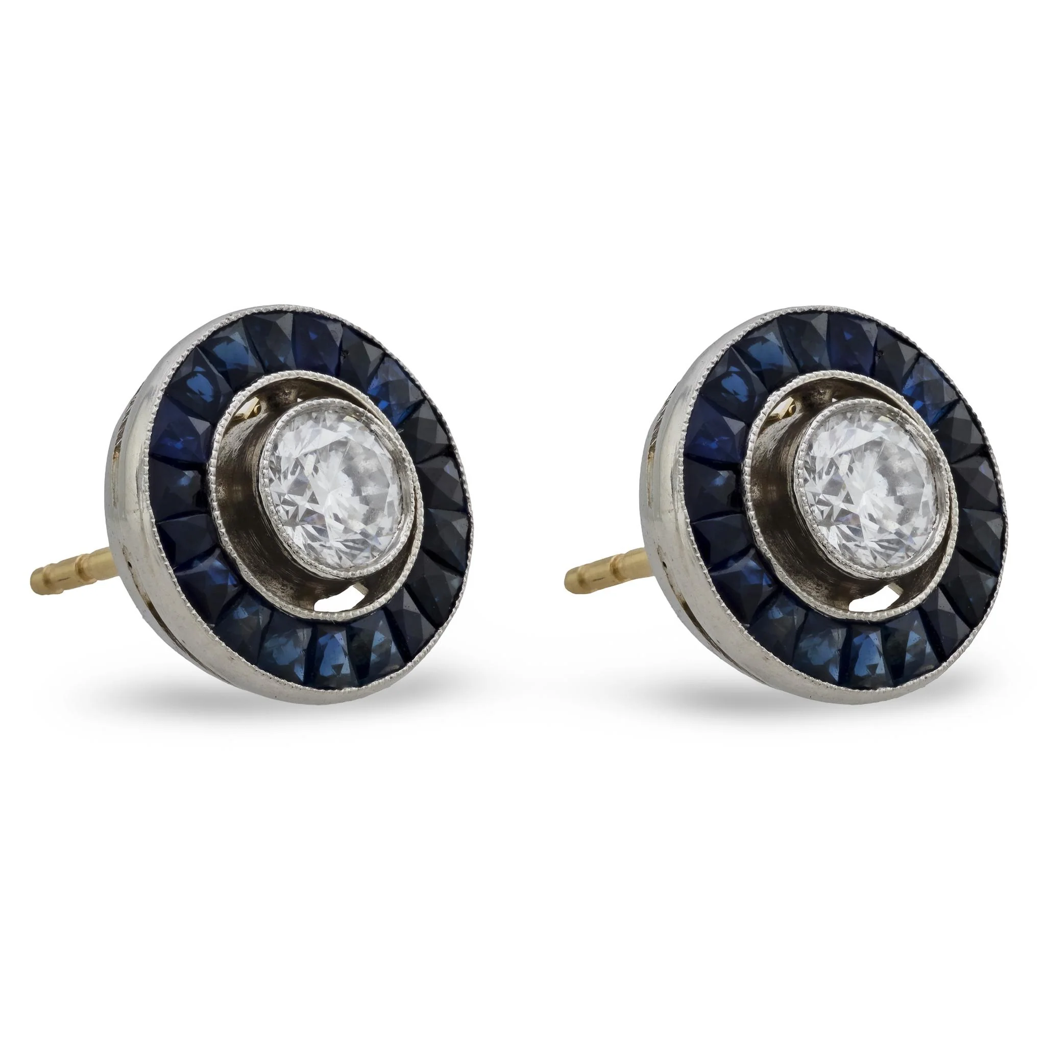 Estate 14k/Platinum Diamond & Sapphire Halo Earrings - Image 2